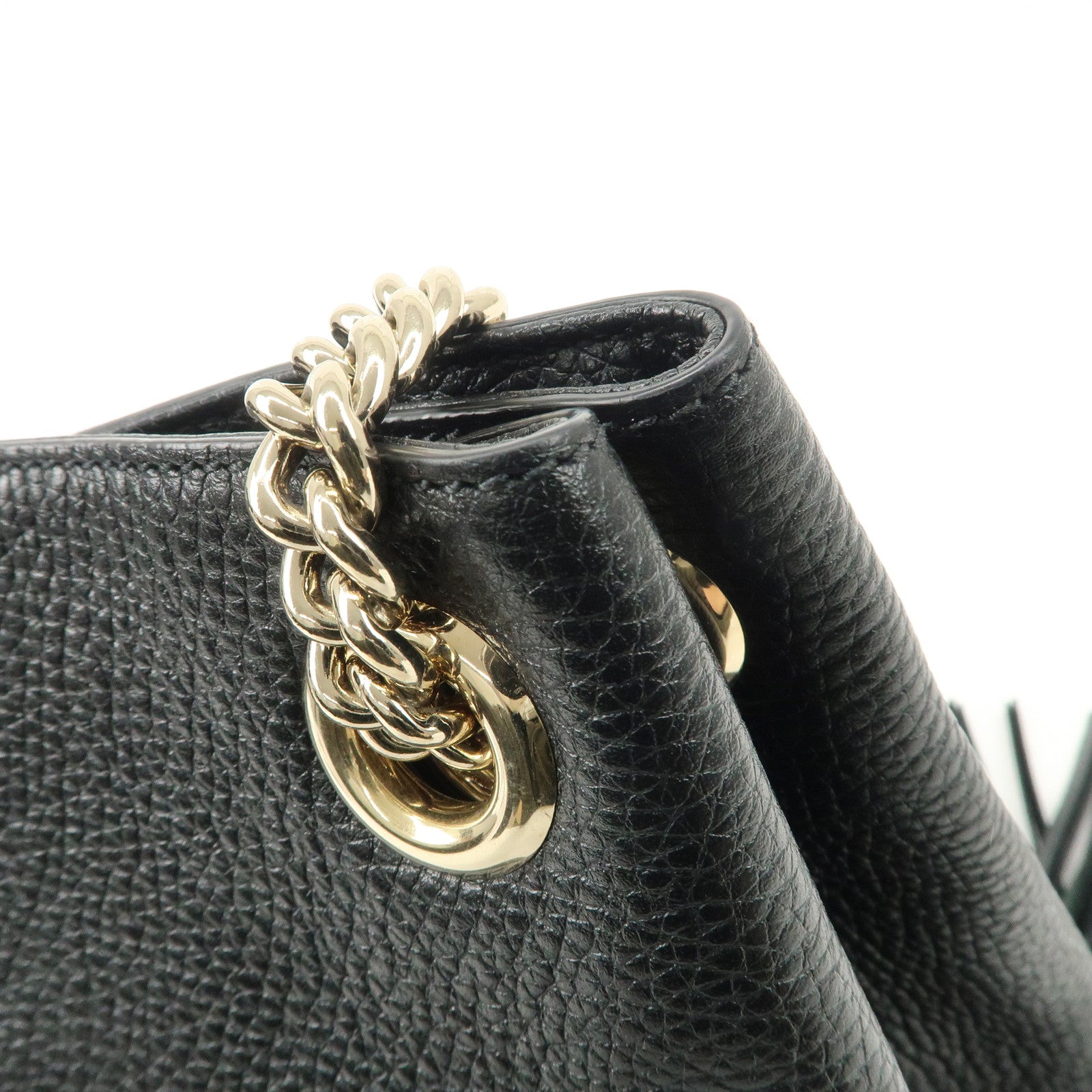 GUCCI SOHO Interlocking G Leather Chain Shoulder Bag Black 536196