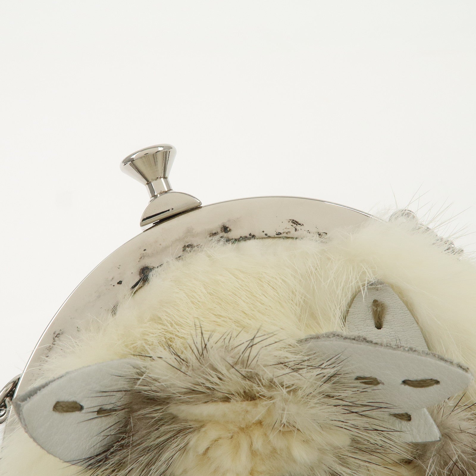 FENDI Seleria Leather Fur Flower Motif Kiss Lock Pouch Hand Bag 8BK048 Used