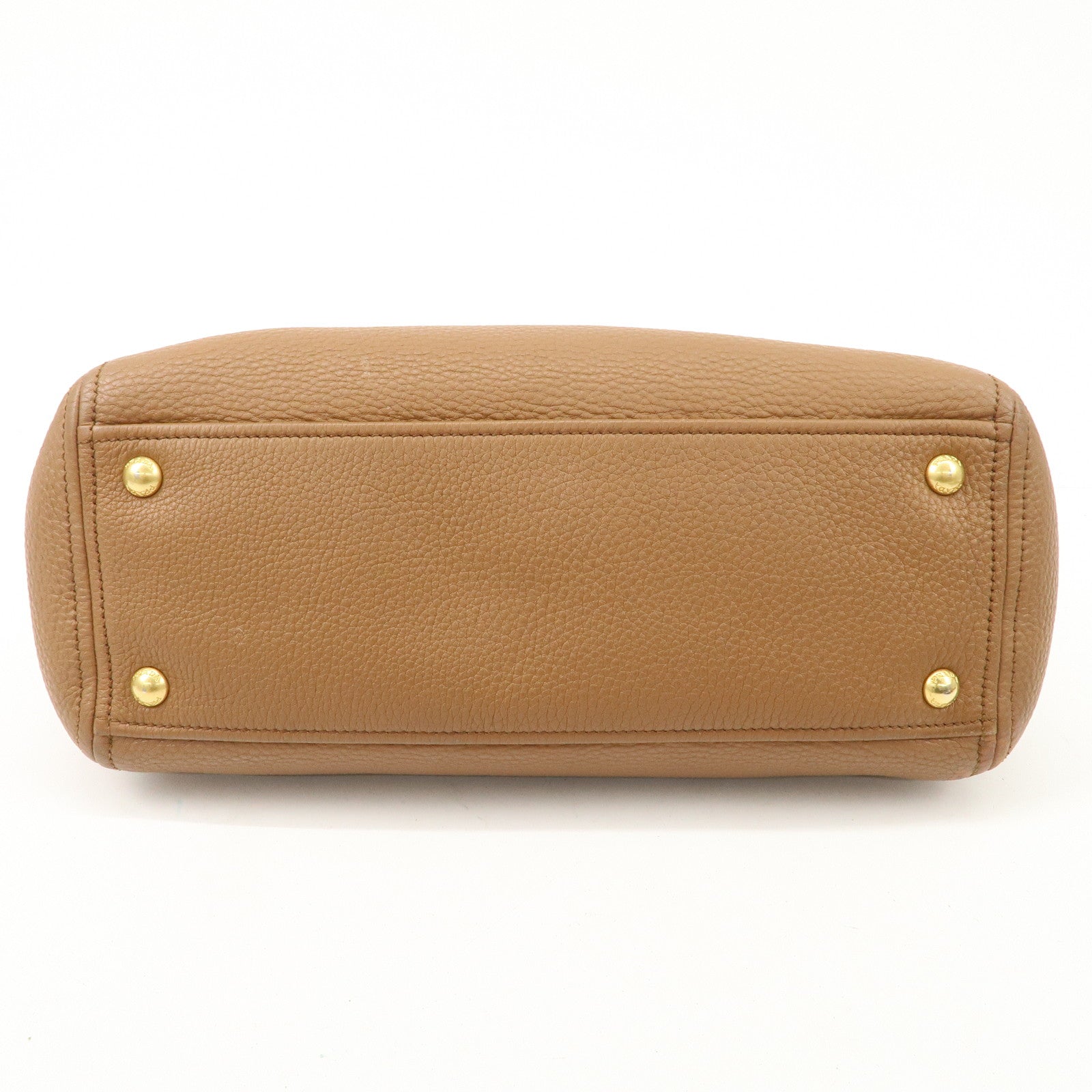 PRADA Logo Leather 2WAY Tote Bag Hand Bag Brown Gold Hardware Used