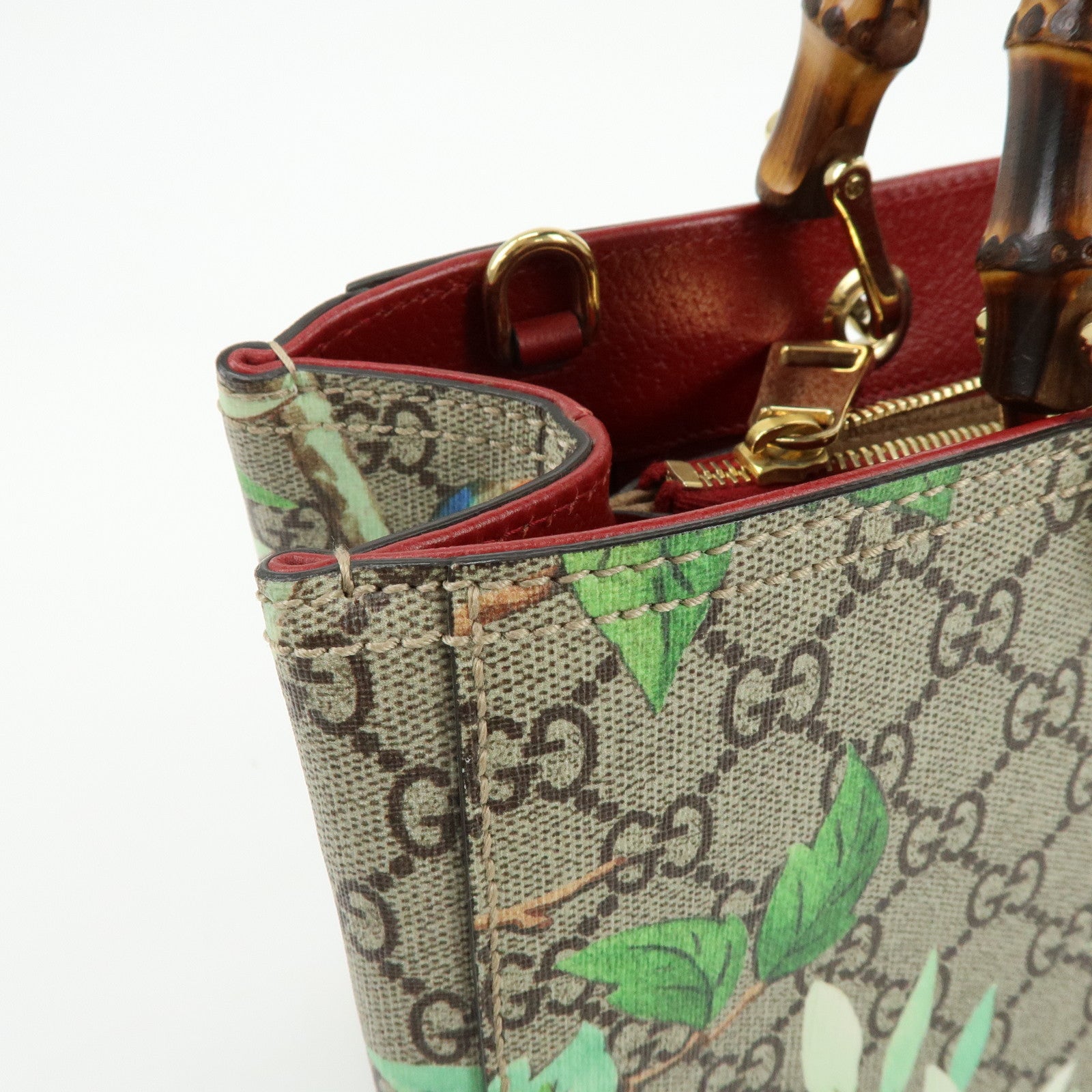 GUCCI Tian Bamboo Shopper Medium GG Supreme Leather 2WAY Bag 323660