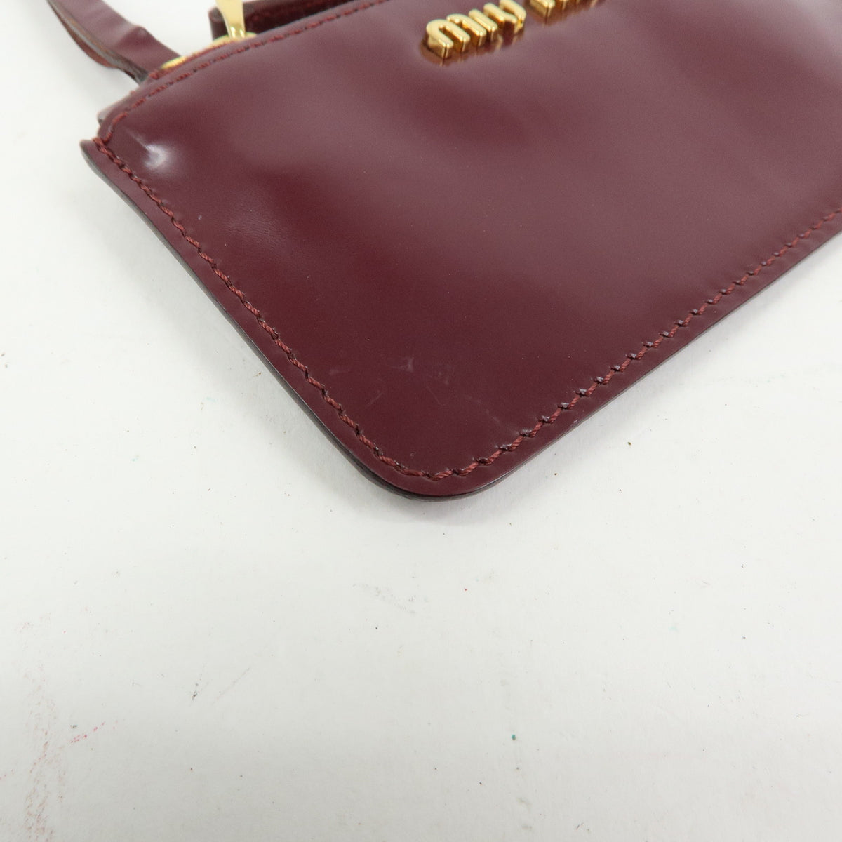 MIU MIU Leather Coin Case Key Ring Pouch Purse Bordeaux Wine Red