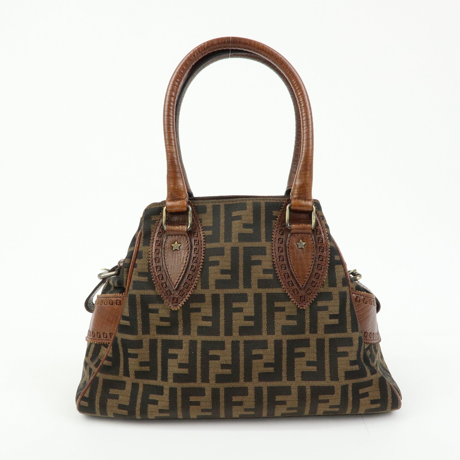 FENDI Zucca Etnico Canvas Leather Hand Bag Brown 8BN157