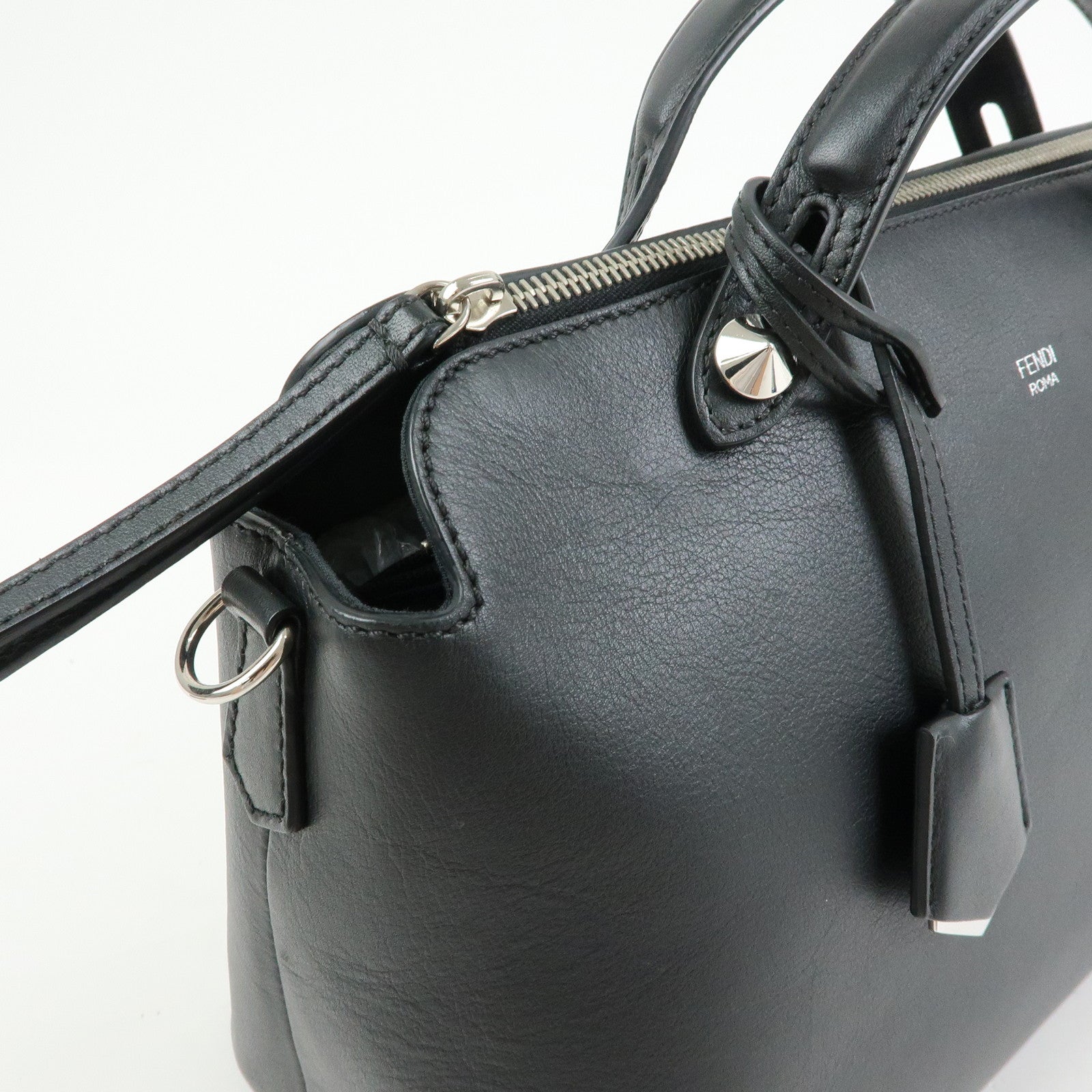 FENDI By The Way Large Leather 2Way Bag Hand Bag Black 8BL125