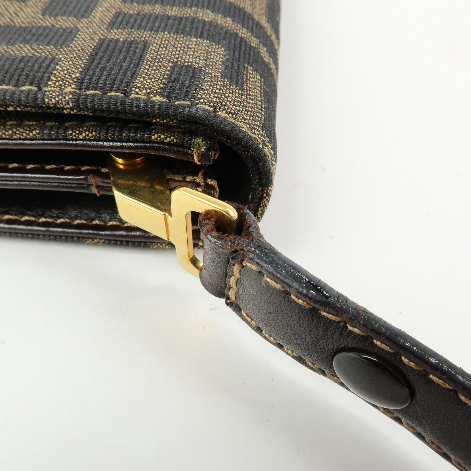 FENDI ZUCCA Jacquard Canvas Leather Shoulder Bag Brown Black