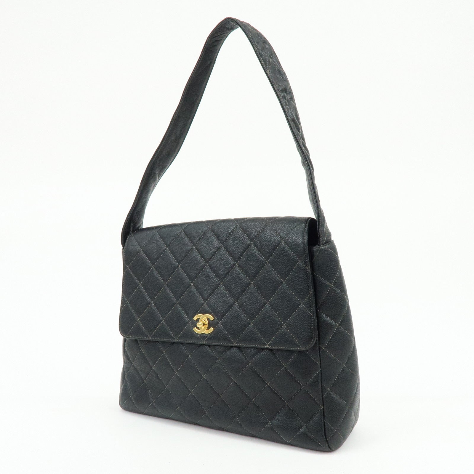 CHANEL COCO Mark Matelasse Caviar Skin Shoulder Bag Black