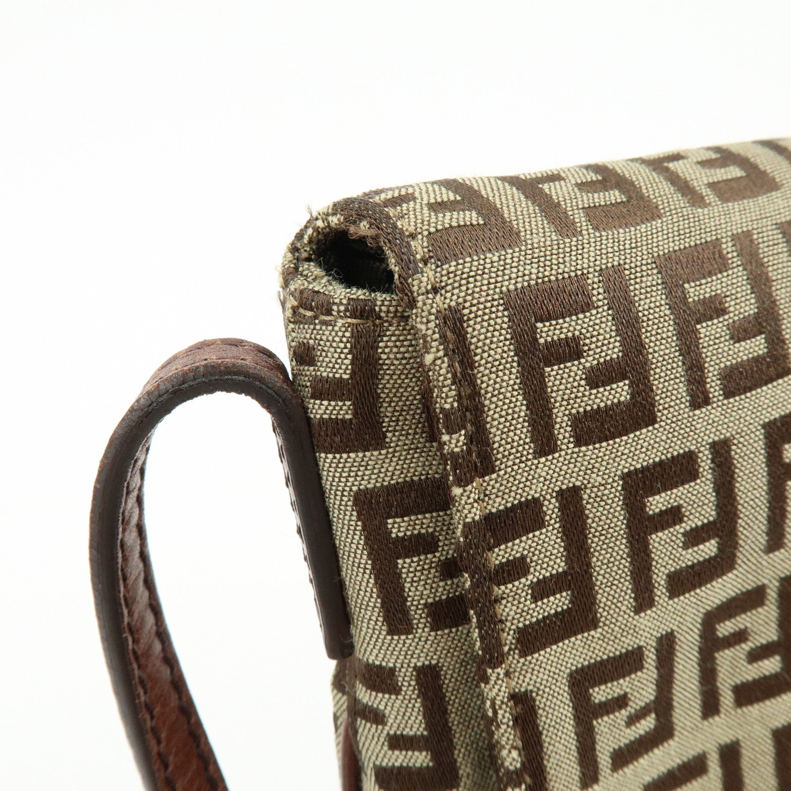 FENDI Zucchino Canvas Leather Shoulder Bag Beige Brown 8BT075