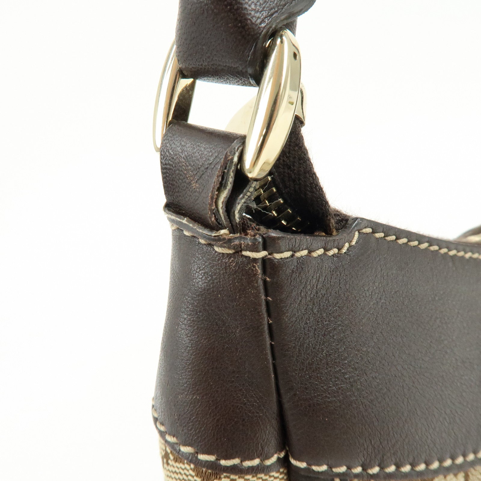 GUCCI Abbey GG Canvas Leather Shoulder Bag Brown Beige 189833