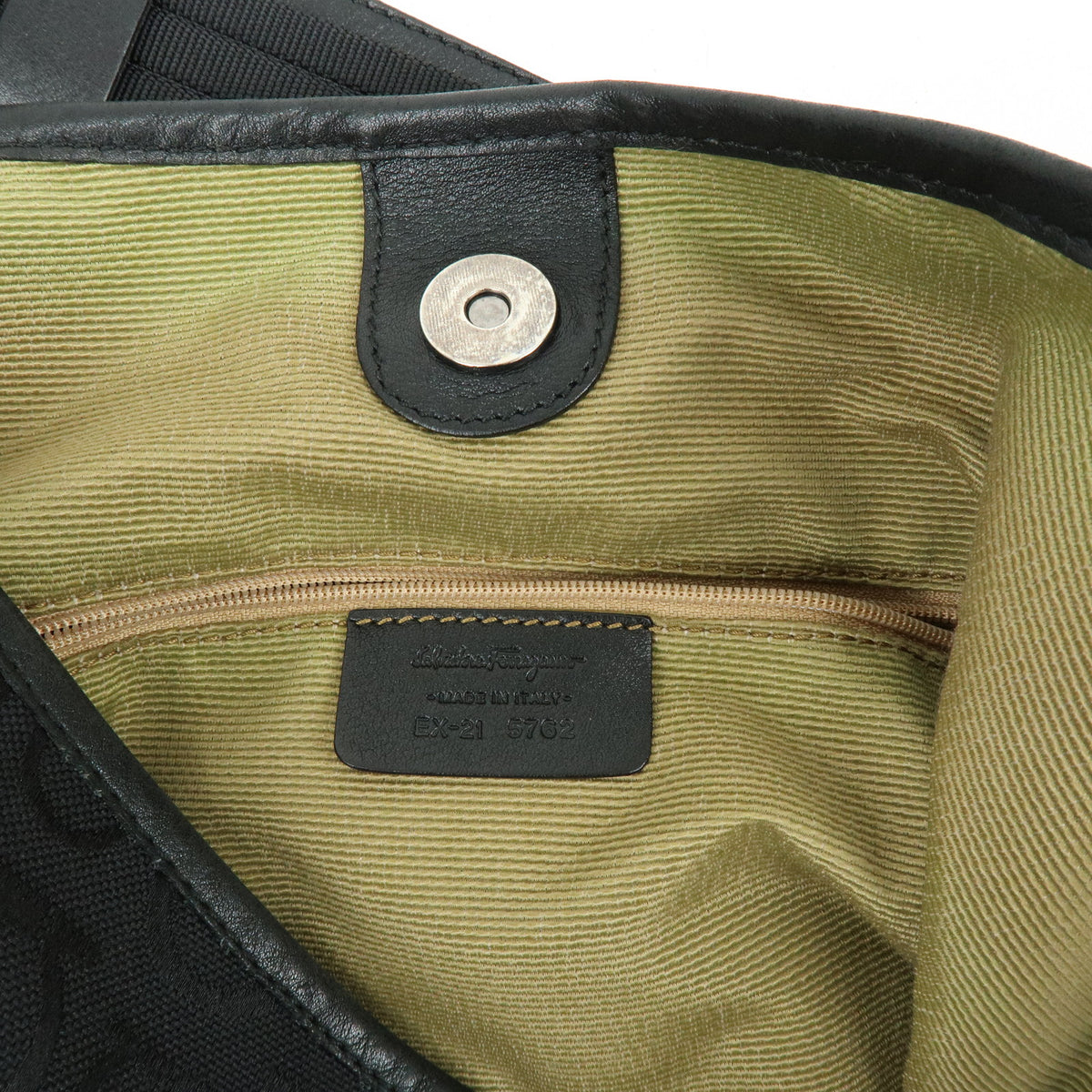 Ferragamo Gancini Canvas Leather Shoulder Bag Hand Bag Black
