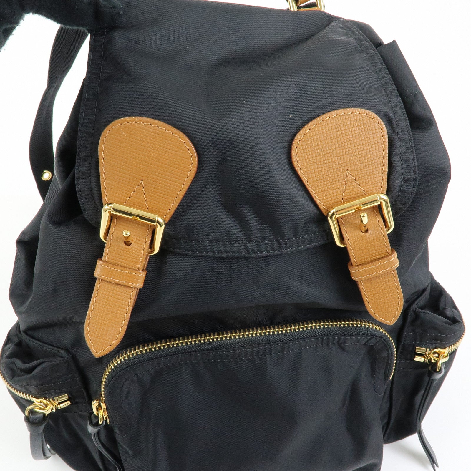 BURBERRY Nylon Leather Backpack Rucksack Gold Chain Black