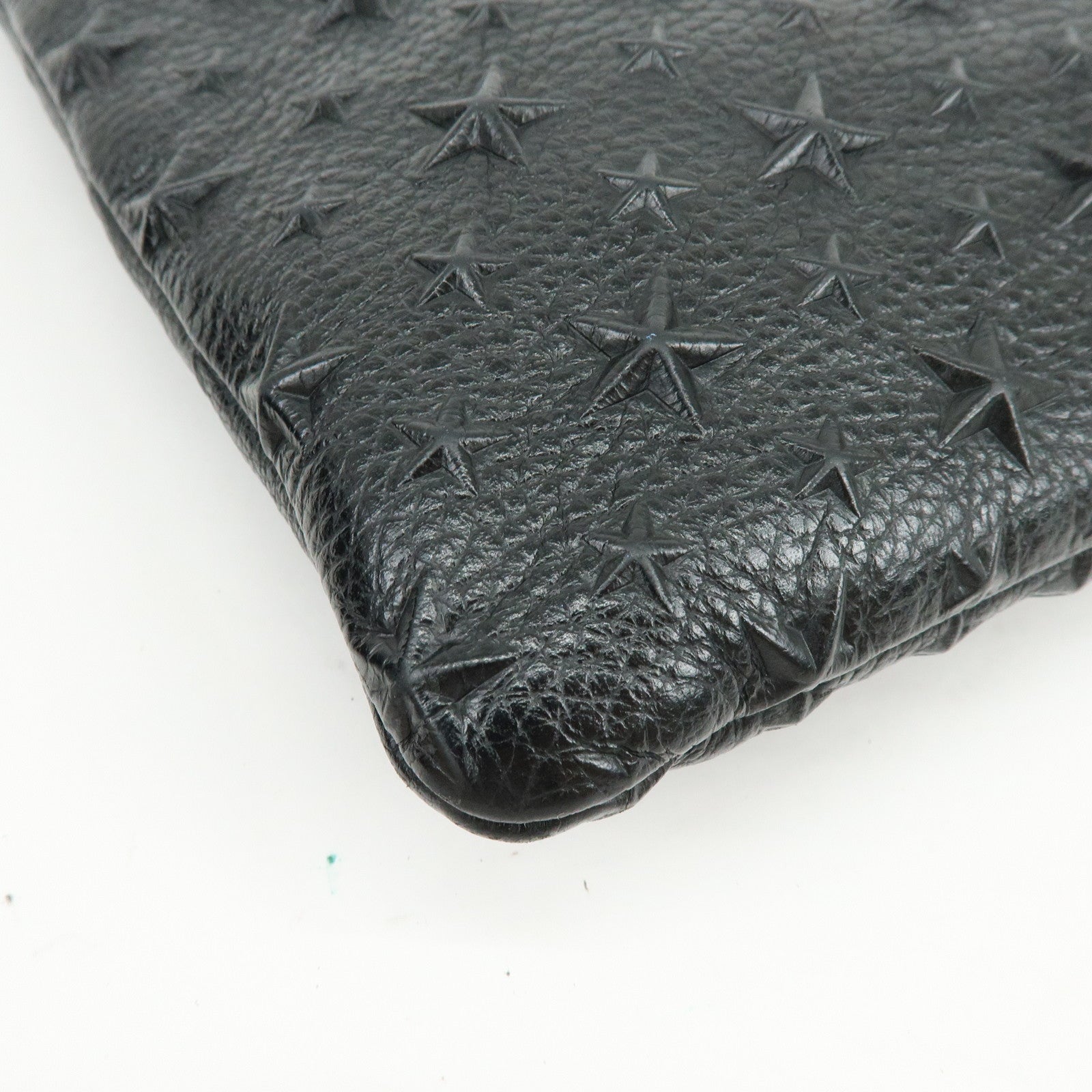 JIMMY CHOO Leather Clutch Bag Pouch Star Embossed Studs Black