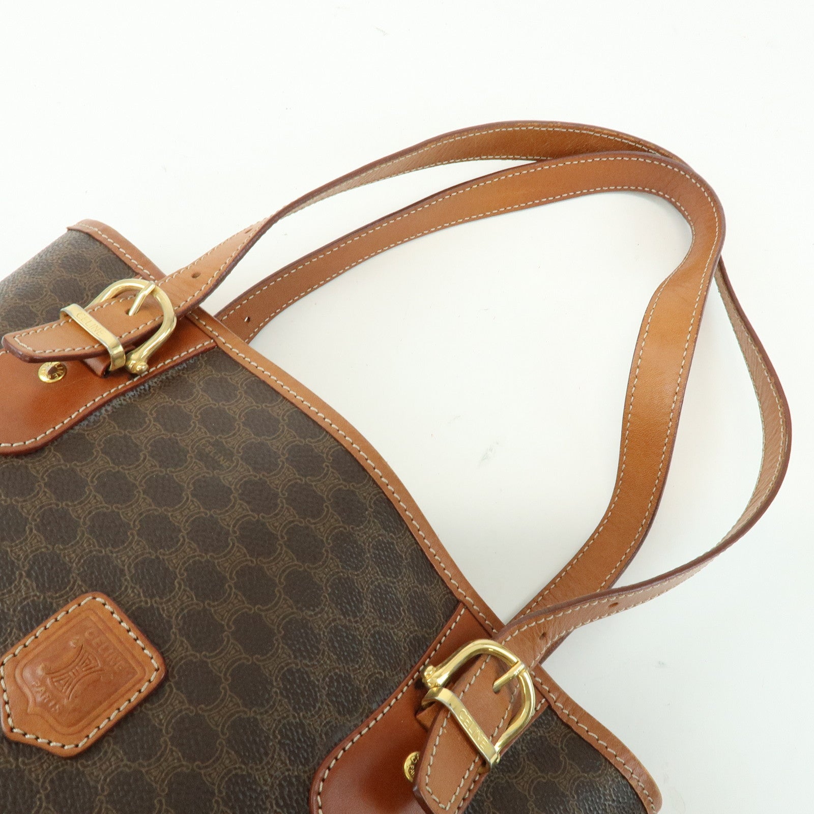 CELINE Macadam PVC Leather Tote Bag Hand Bag Brown