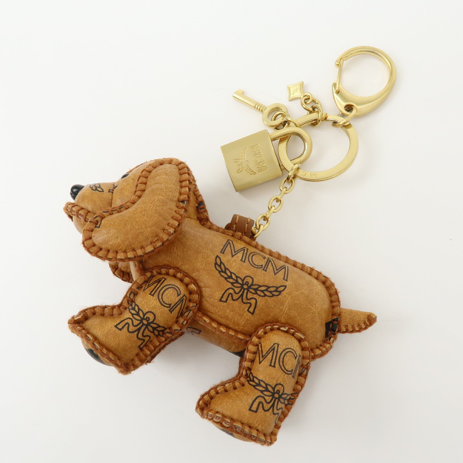 MCM Visetos Doxie Dog Bag Charm Key Chain Brown Black
