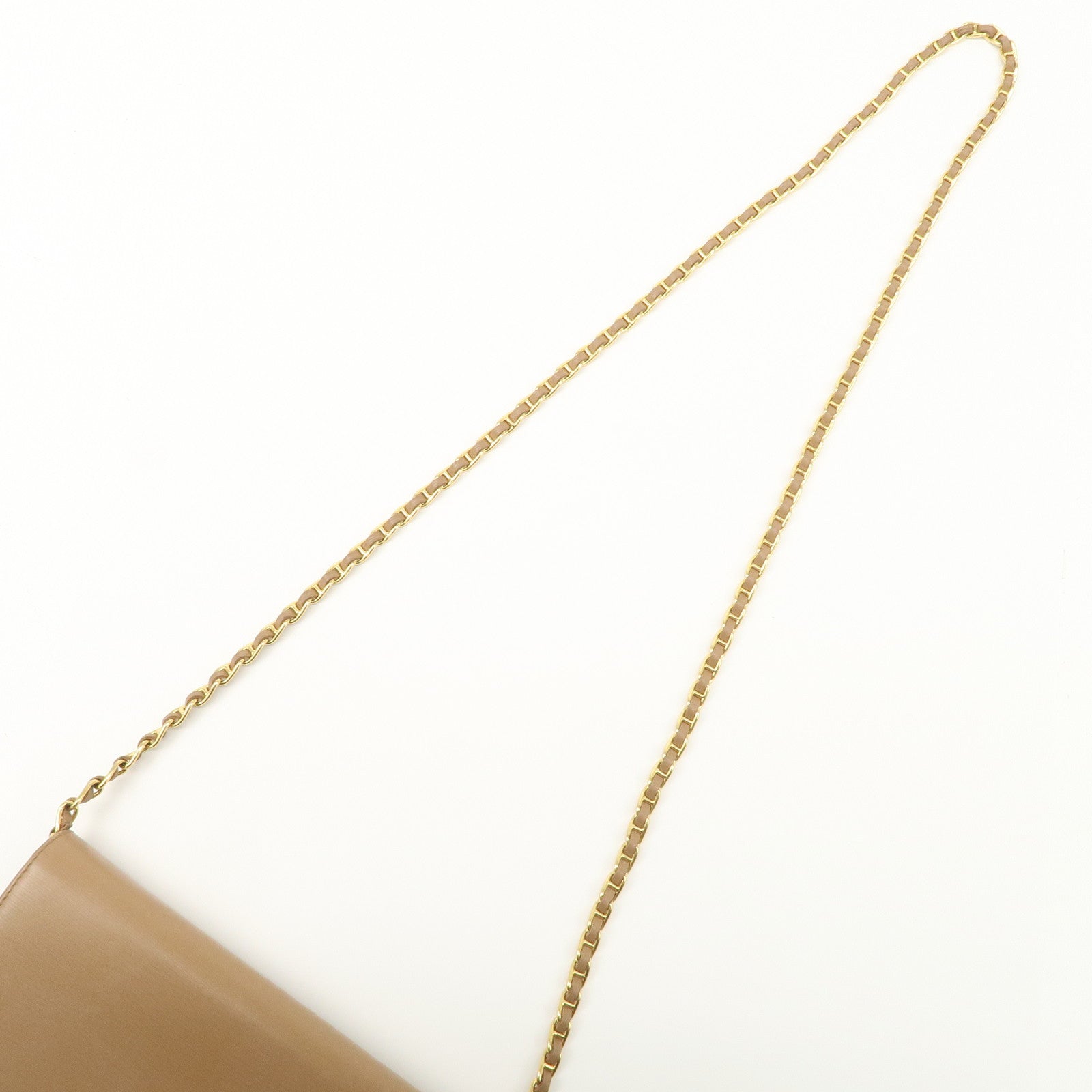 PRADA Logo Leather Chain Wallet WOC Beige Gold Hardware 1MT290 Used