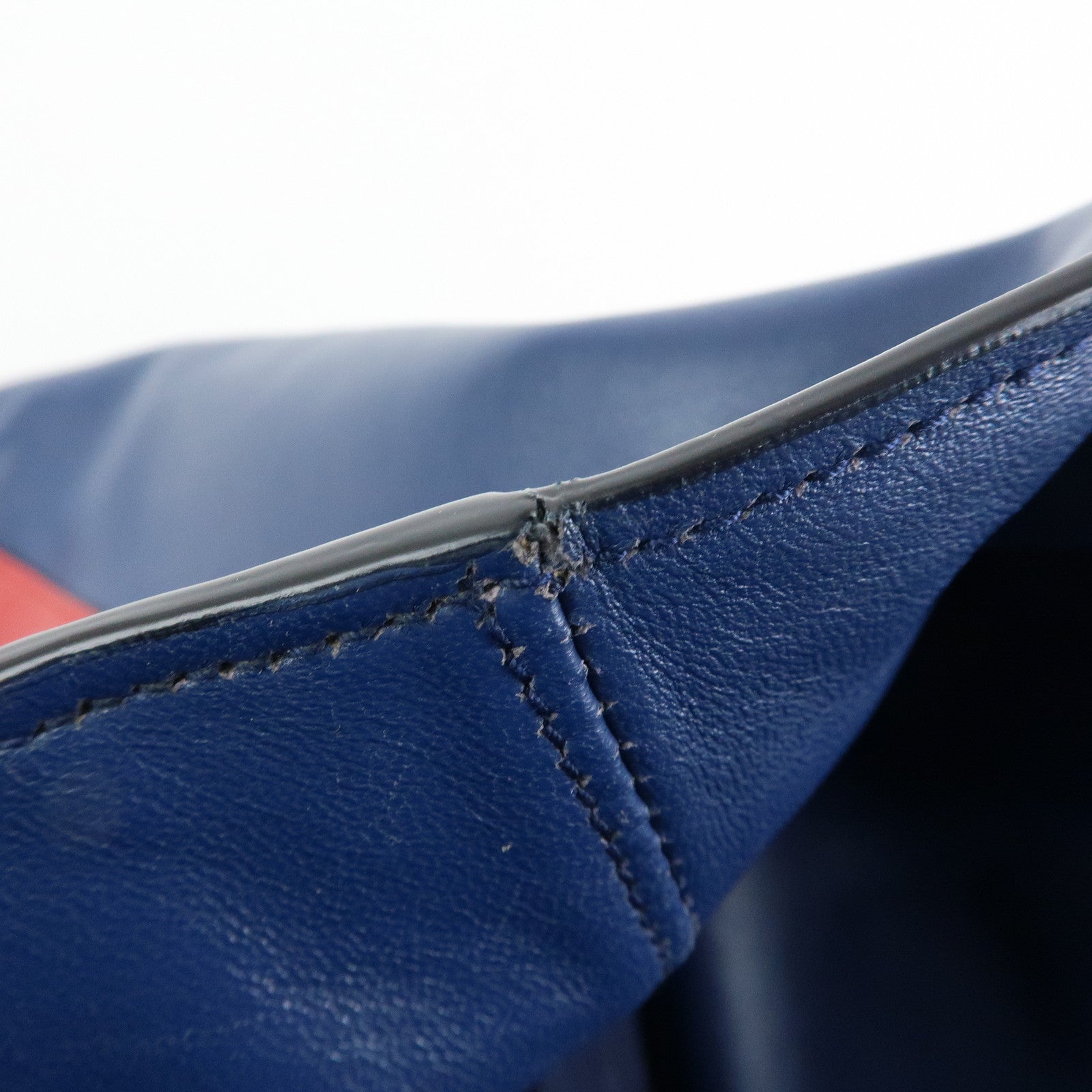 PRADA Triangle Logo Leather Tote Bag Shoulder Bag Blue White Red