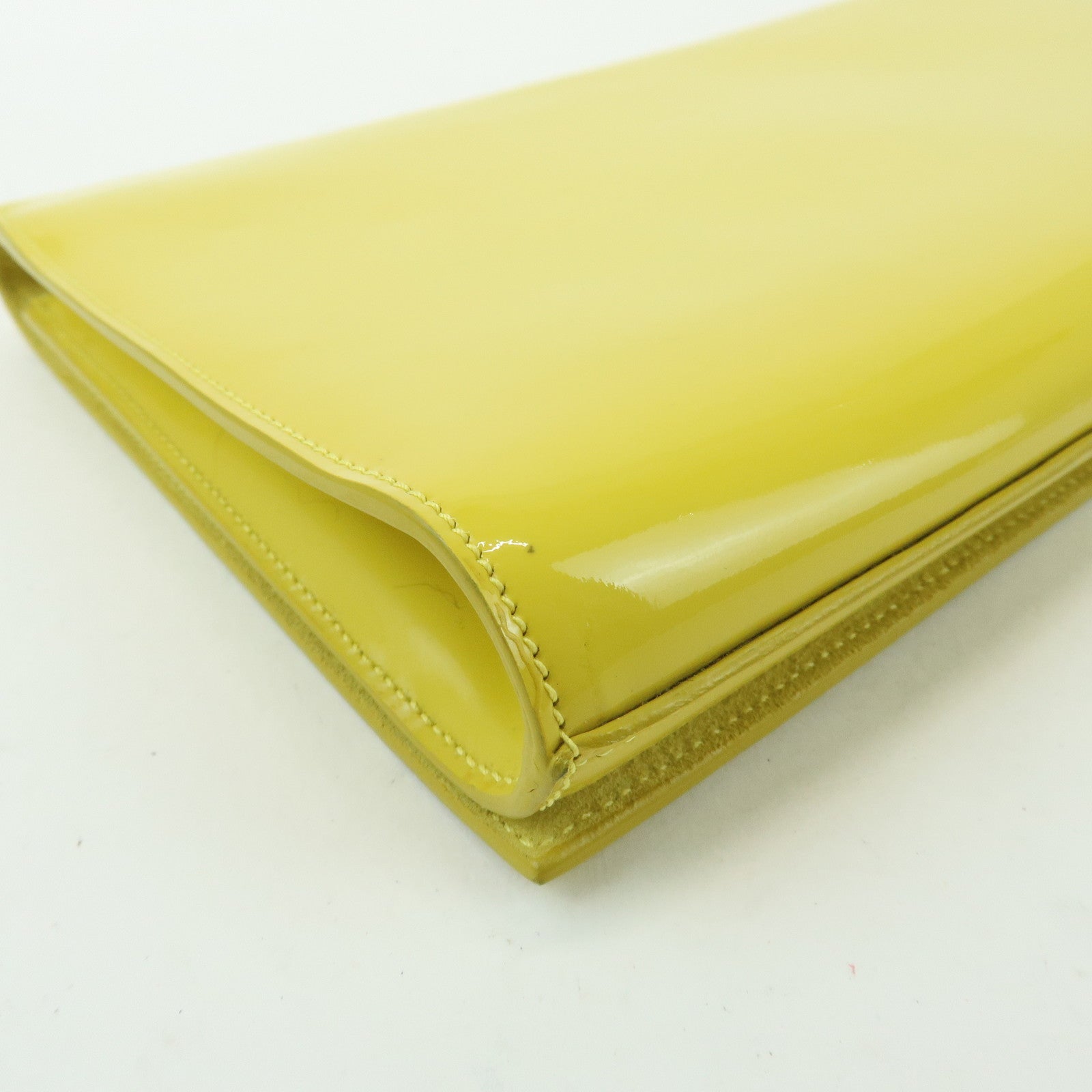 SAINT LAURENT PARIS Cassandra Patent Leather Clutch Bag Yellow 361120