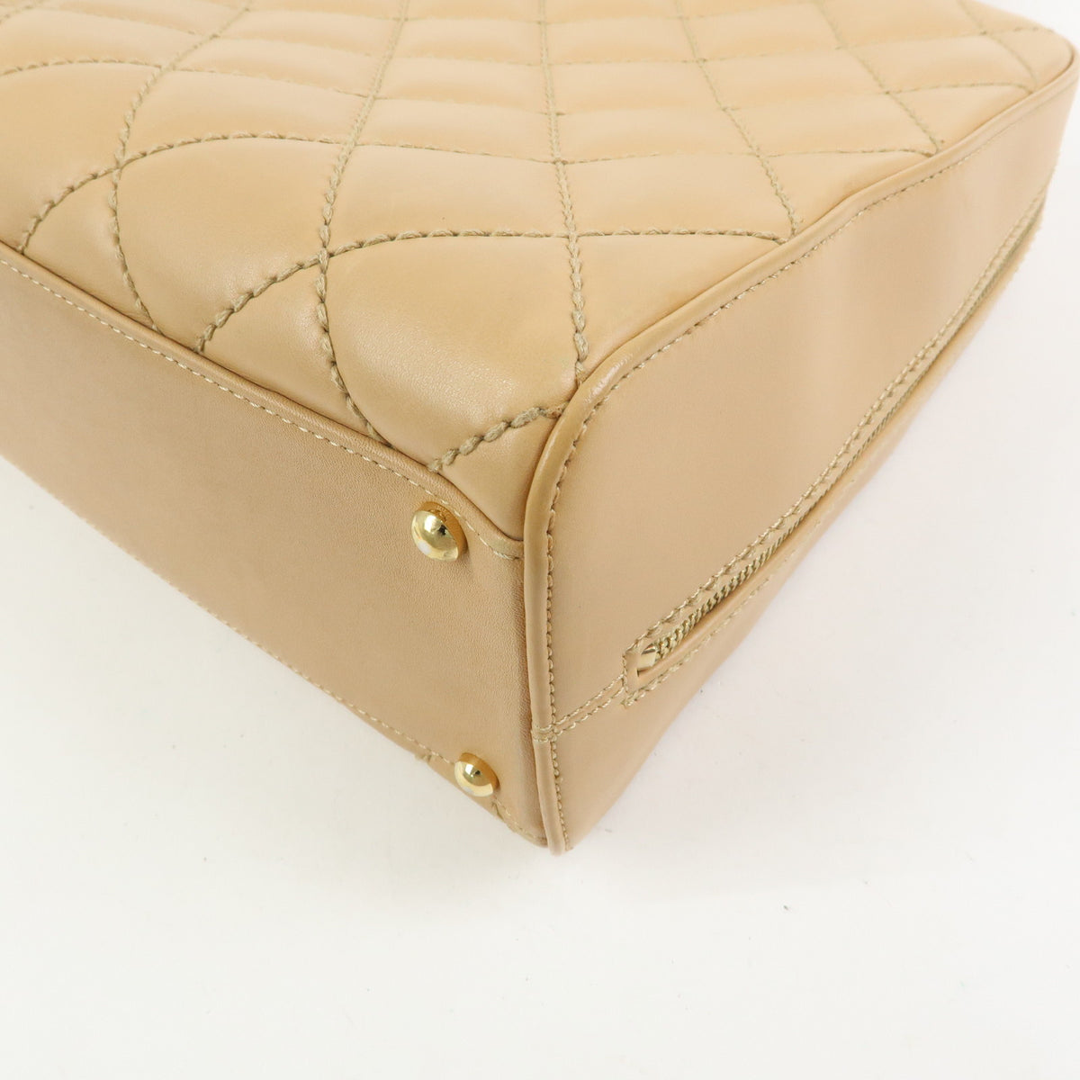 CHANEL Wild Stitch COCO Mark Leather Hand Bag Tote Bag Beige A14693
