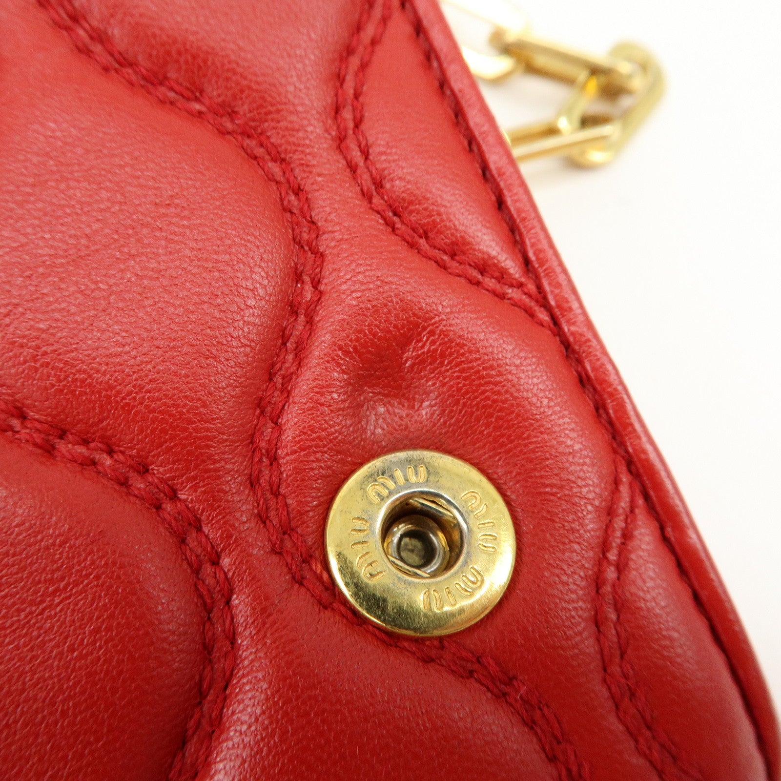 MIU MIU Nappa Leather Chain Long Wallet Shoulder Bag Red