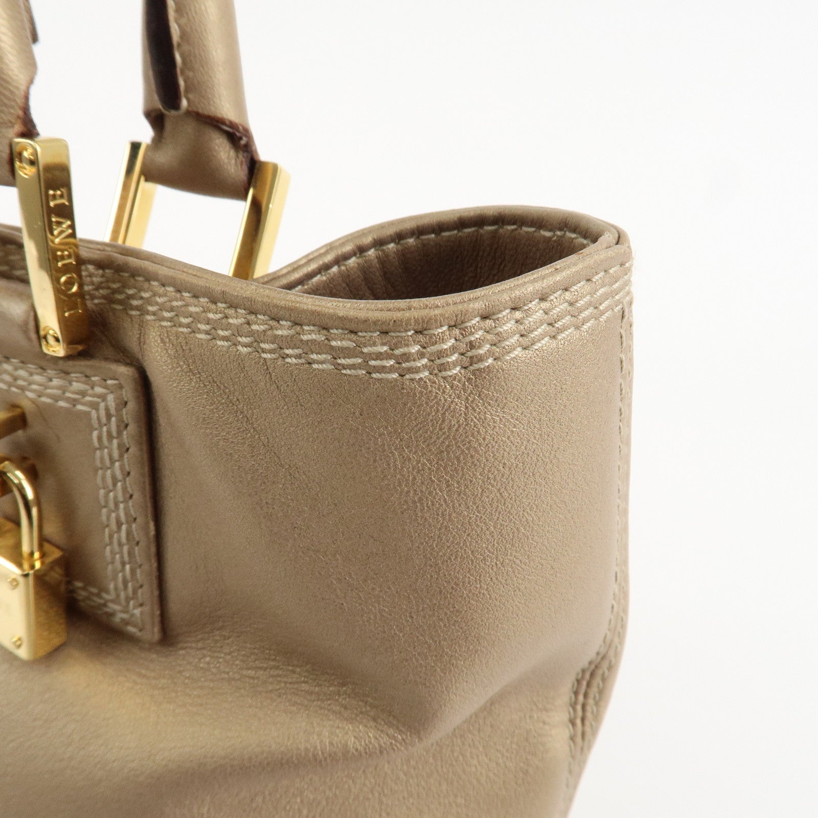 LOEWE Amazona Anagram Leather Fusta Tote Bag Hand Bag Beige Used