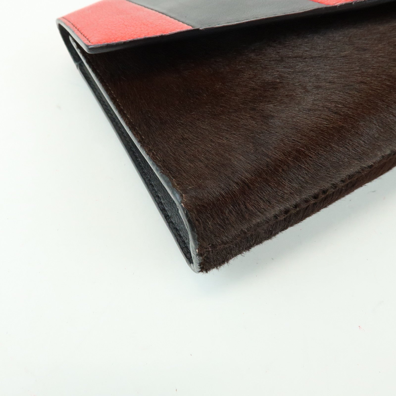 GIVENCHY Pony Hair Leather Clutch Bag Flat Pouch Brown Red TE0142