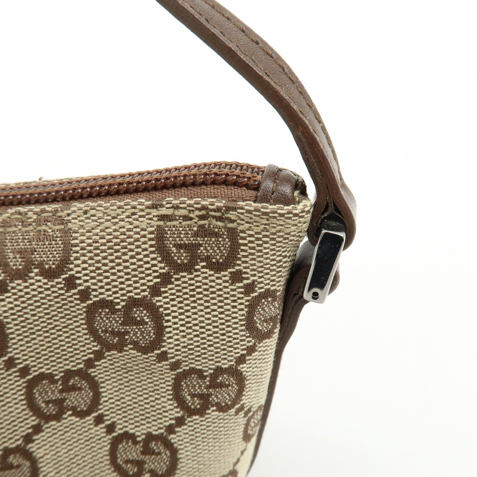 GUCCI Boat Bag GG Canvas Accessory Pouch Hand Bag Beige Brown 07198