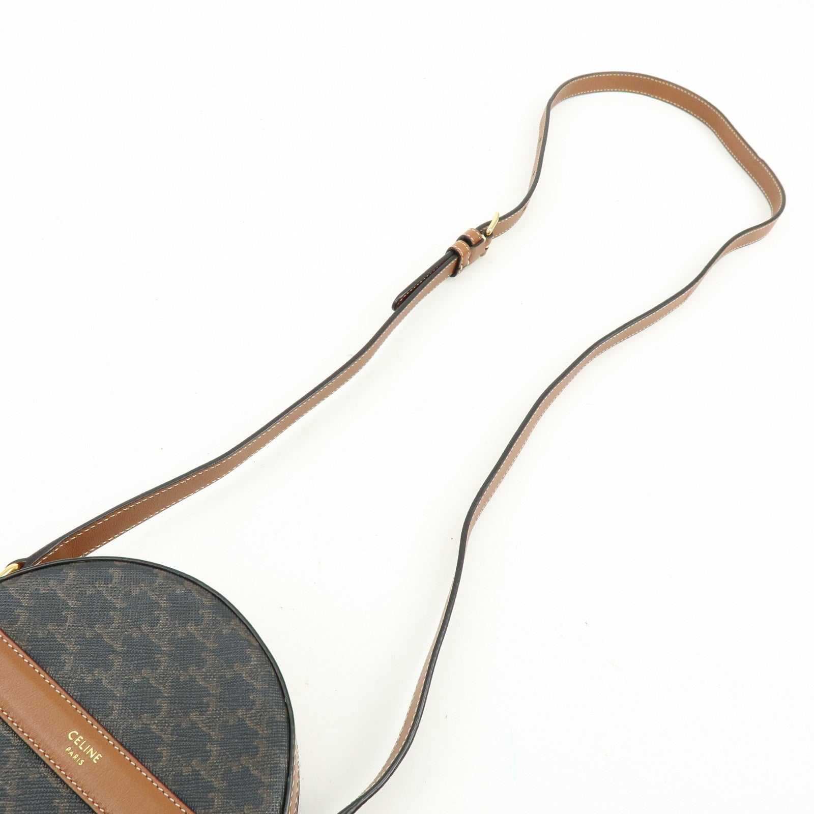 CELINE Triomphe PVC Leather Round Shoulder Bag Round Purse Brown