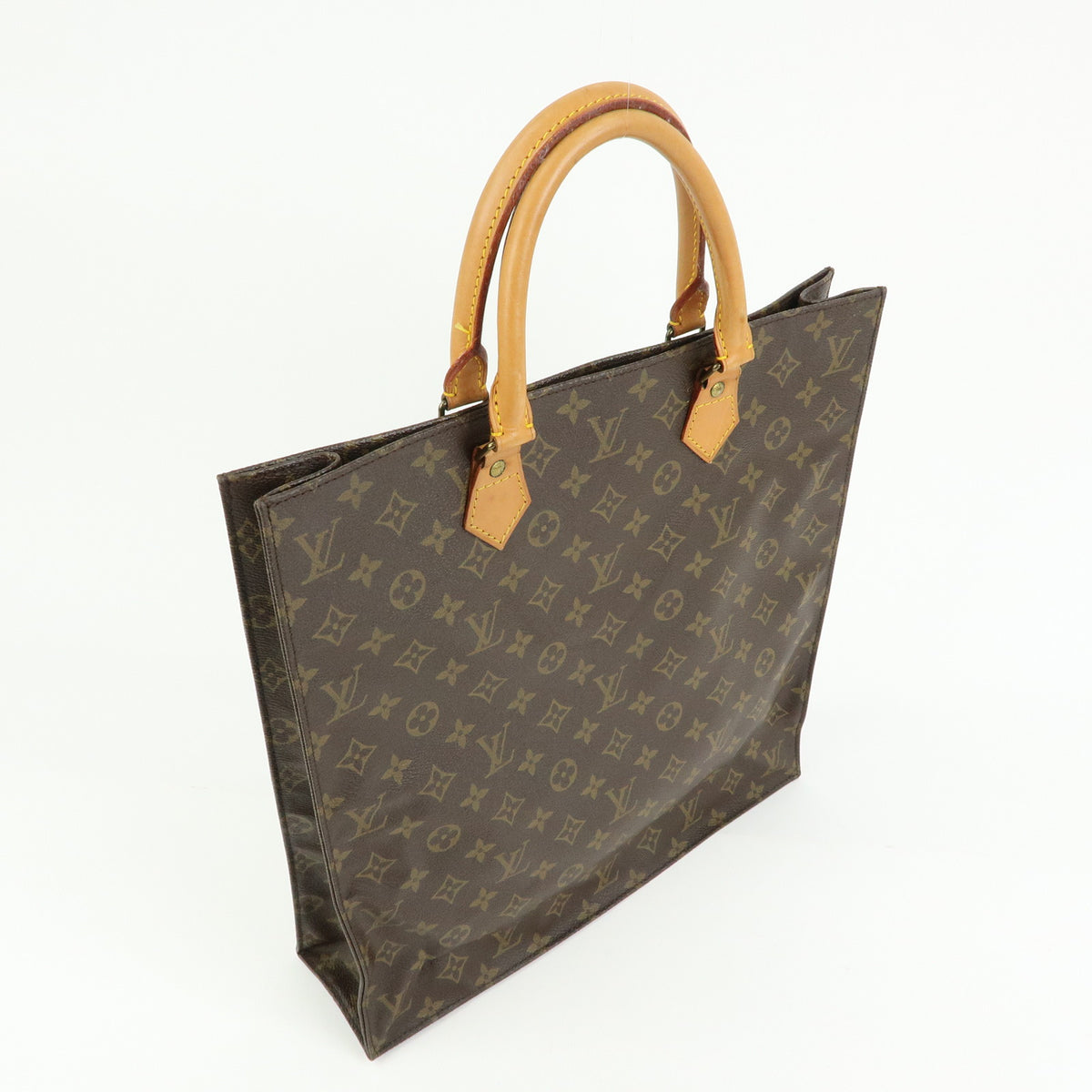 Louis Vuitton Monogram Sac Plat Tote Bag Hand Bag Brown M51140