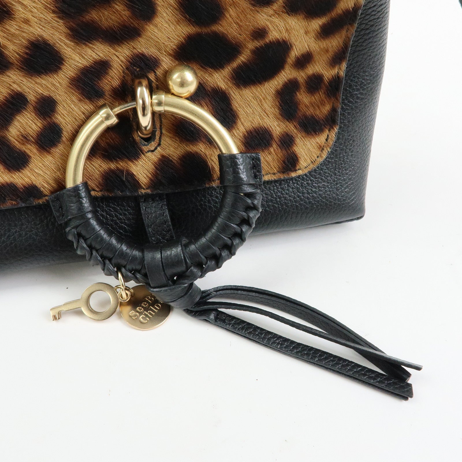 Chloe See By Chloe Joan Leather Unborn Calf 2Way Bag Leopard Black