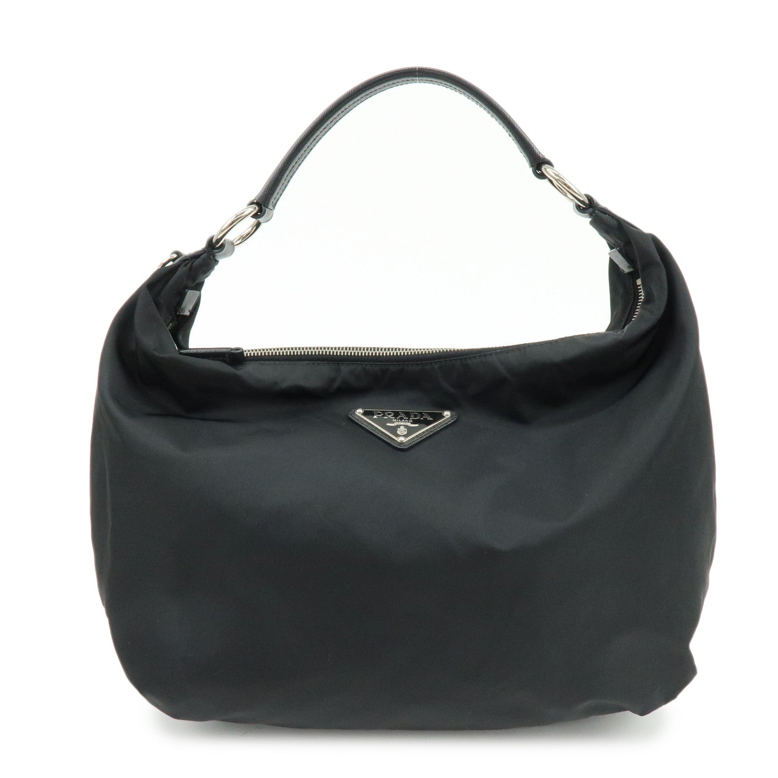 PRADA Triangle Logo Nylon Saffiano Leather Shoulder Bag Black BR3291