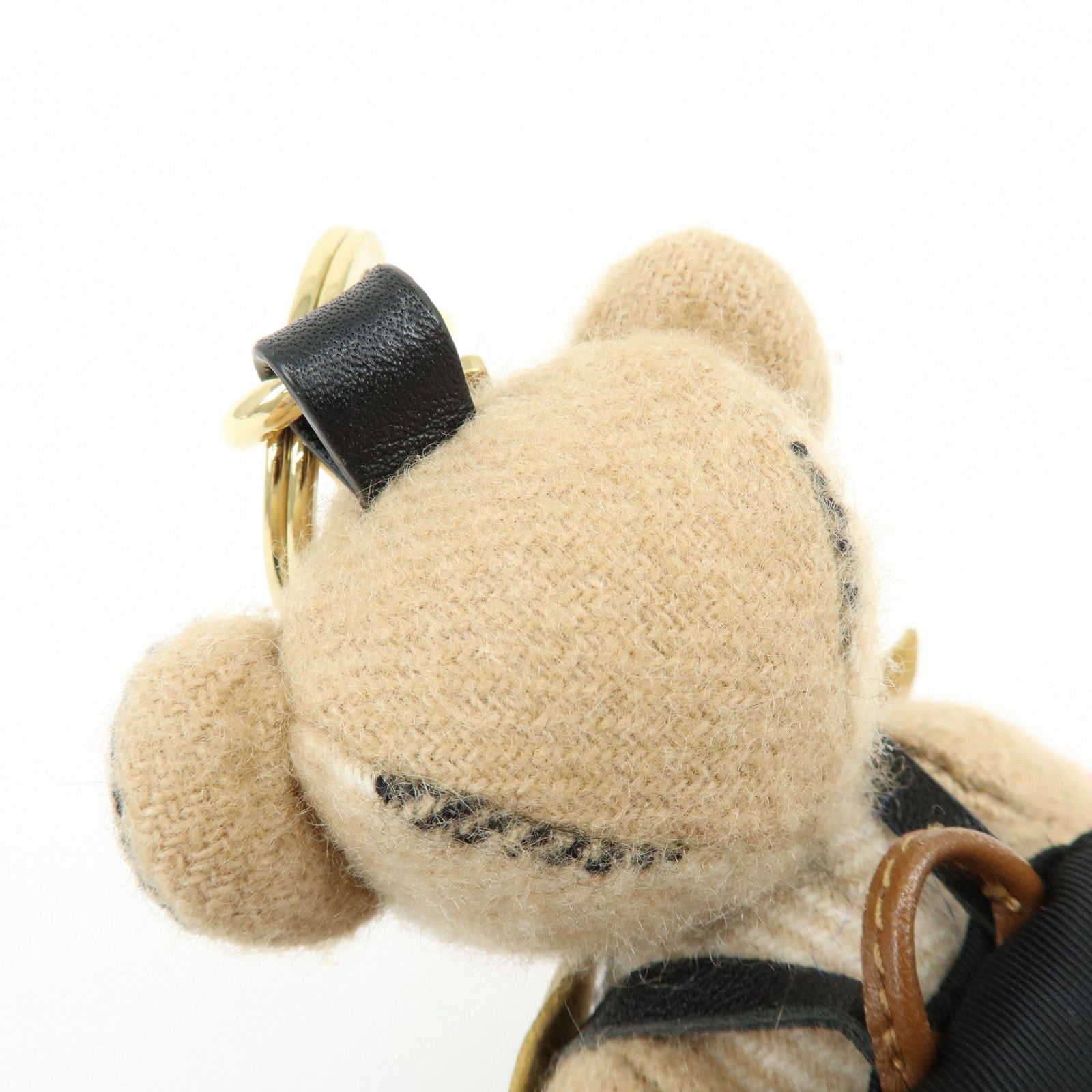 BURBERRY Nova Plaid Teddy Bear Wool NylonLether Cashmere Bag Key Charm