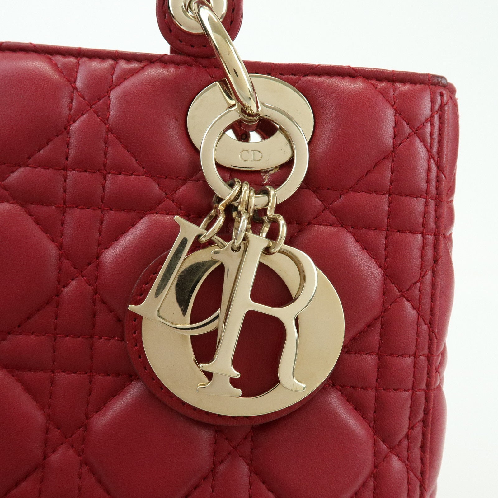 Christian Dior Lady Dior Cannage Lamb Skin Hand Bag Red