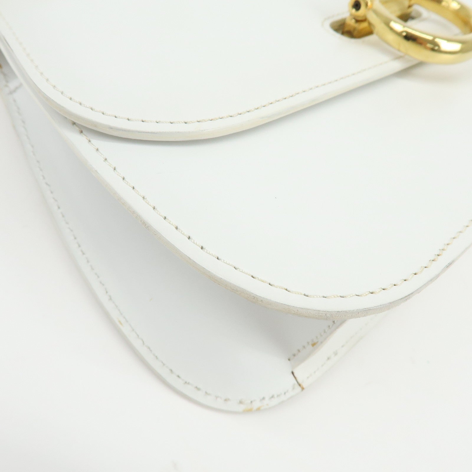 CELINE Leather Top Handle 2Way Bag Hand Bag Shoulder Bag White