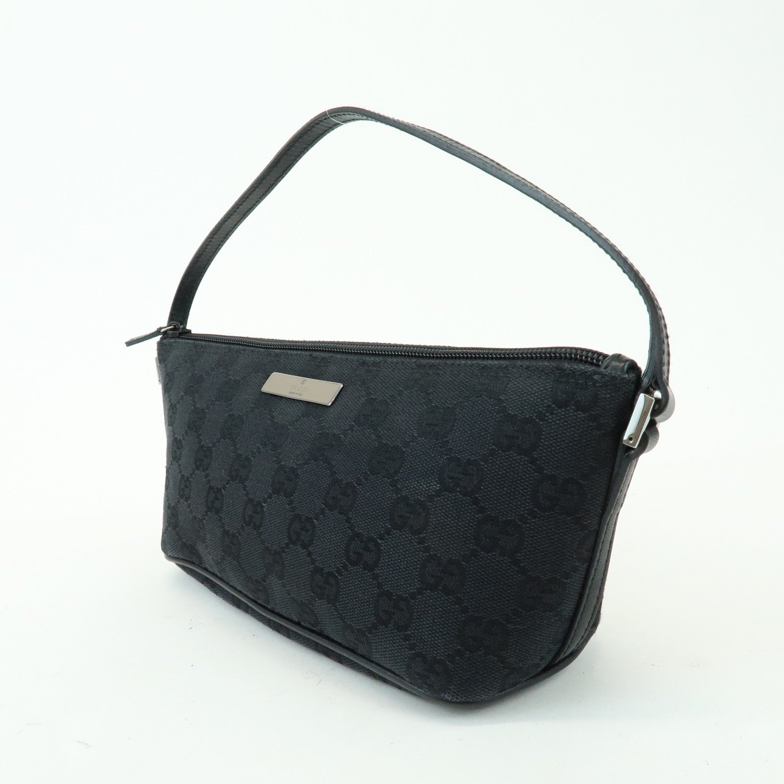 GUCCI Boat Bag GG Canvas Leather Accessory Pouch Hand Bag 07198