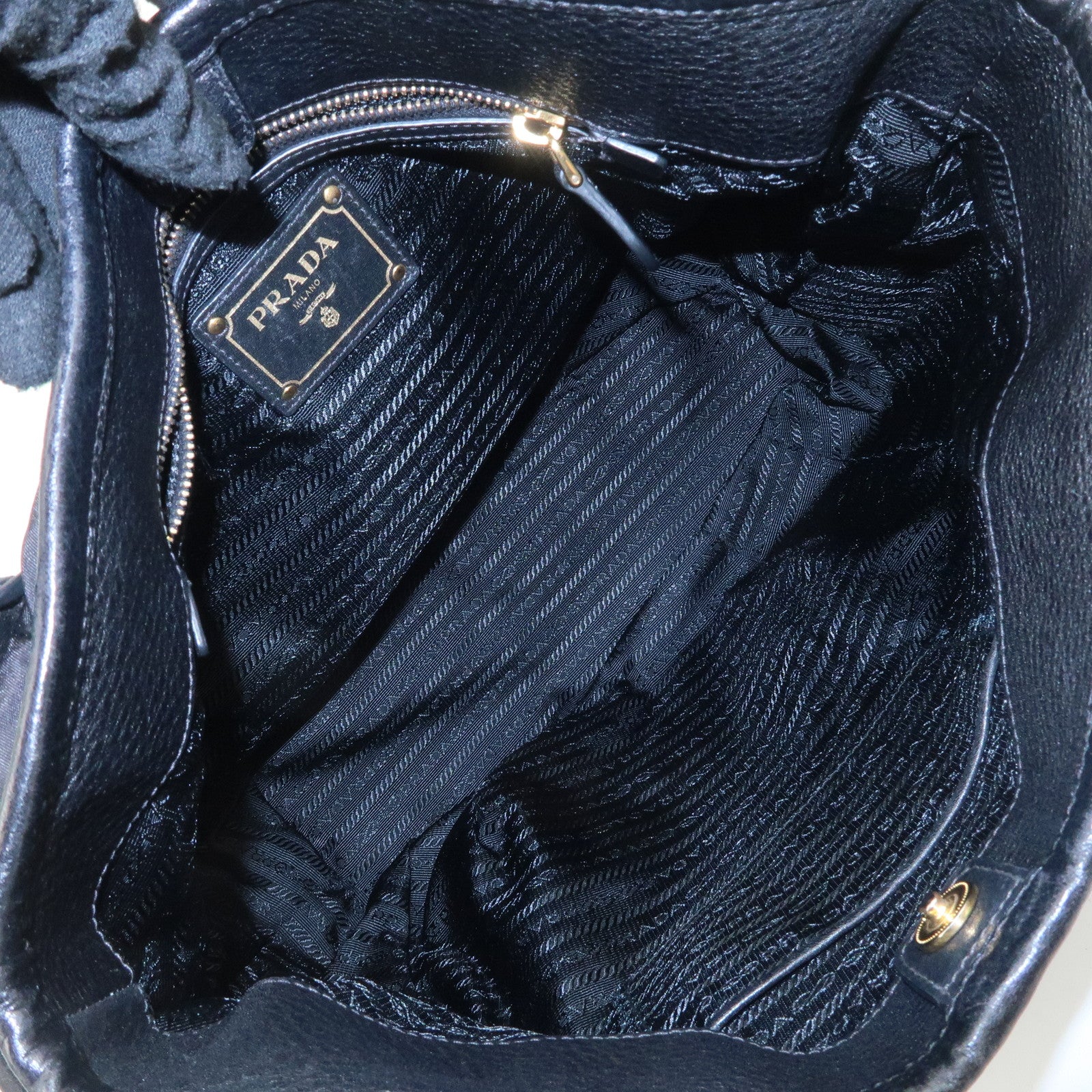 PRADA Logo Nylon Leather 2way Tote Bag Hand Bag Black Gold Hardware Used