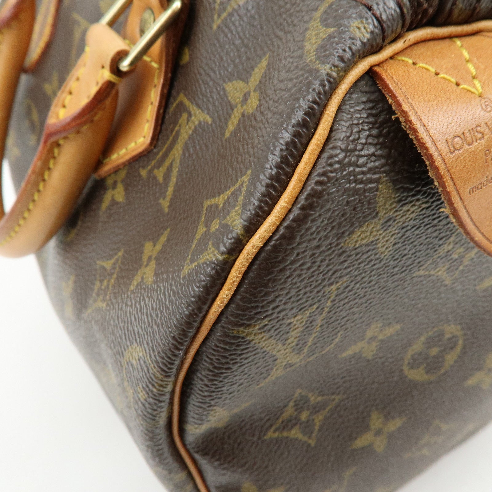 Louis Vuitton Monogram Speedy 25 Canvas Leather Boston Bag Brown M41528