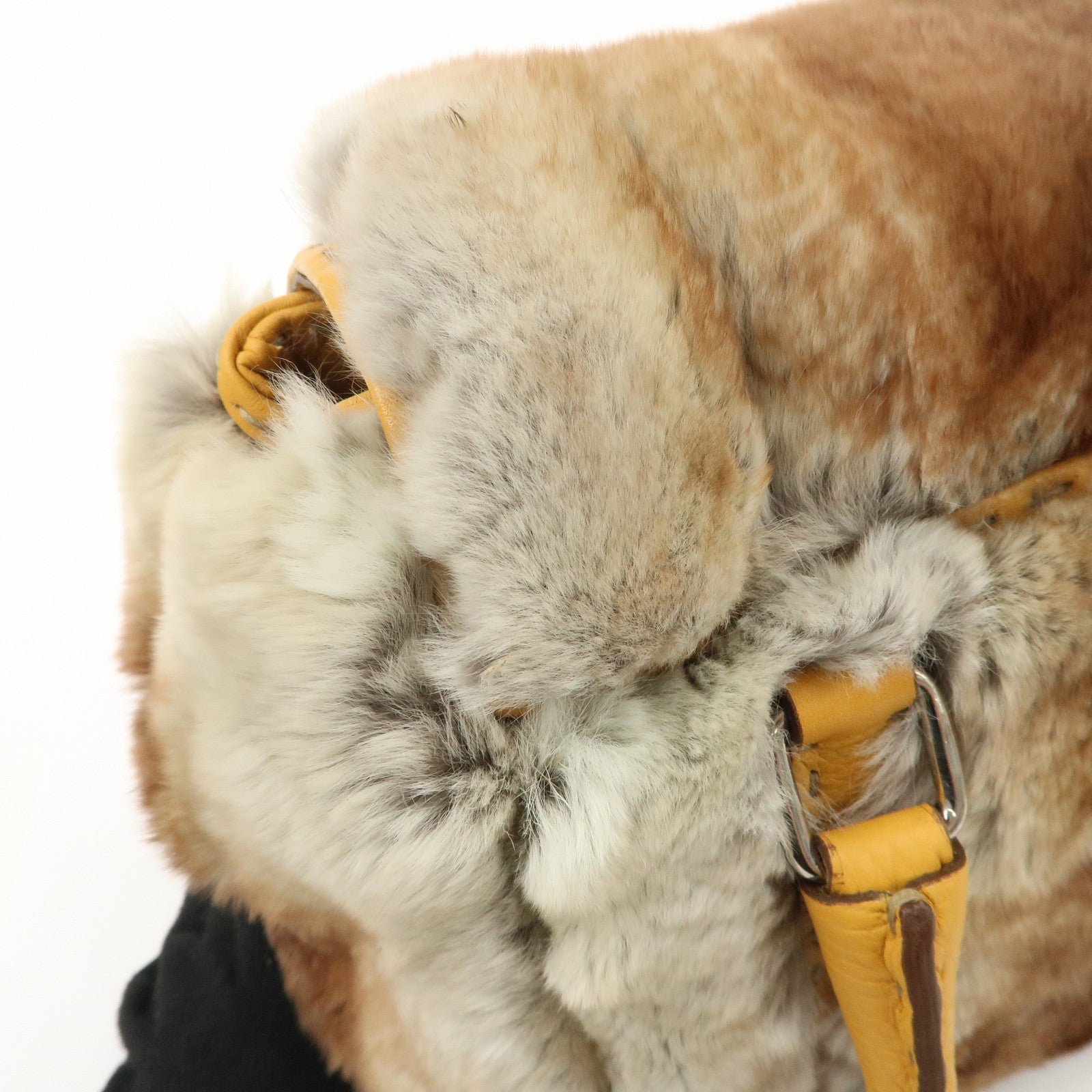 FENDI Seleria Leather Fur Mini Linda Hand Bag Brown White 8BR486 Used