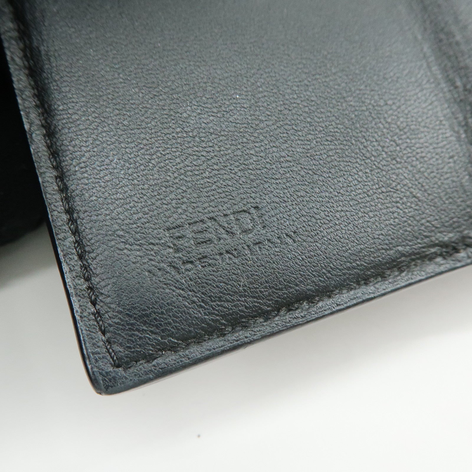 FENDI Zucca Baguette Micro Wallet Leather Tri-fold Wallet Black 8M0395