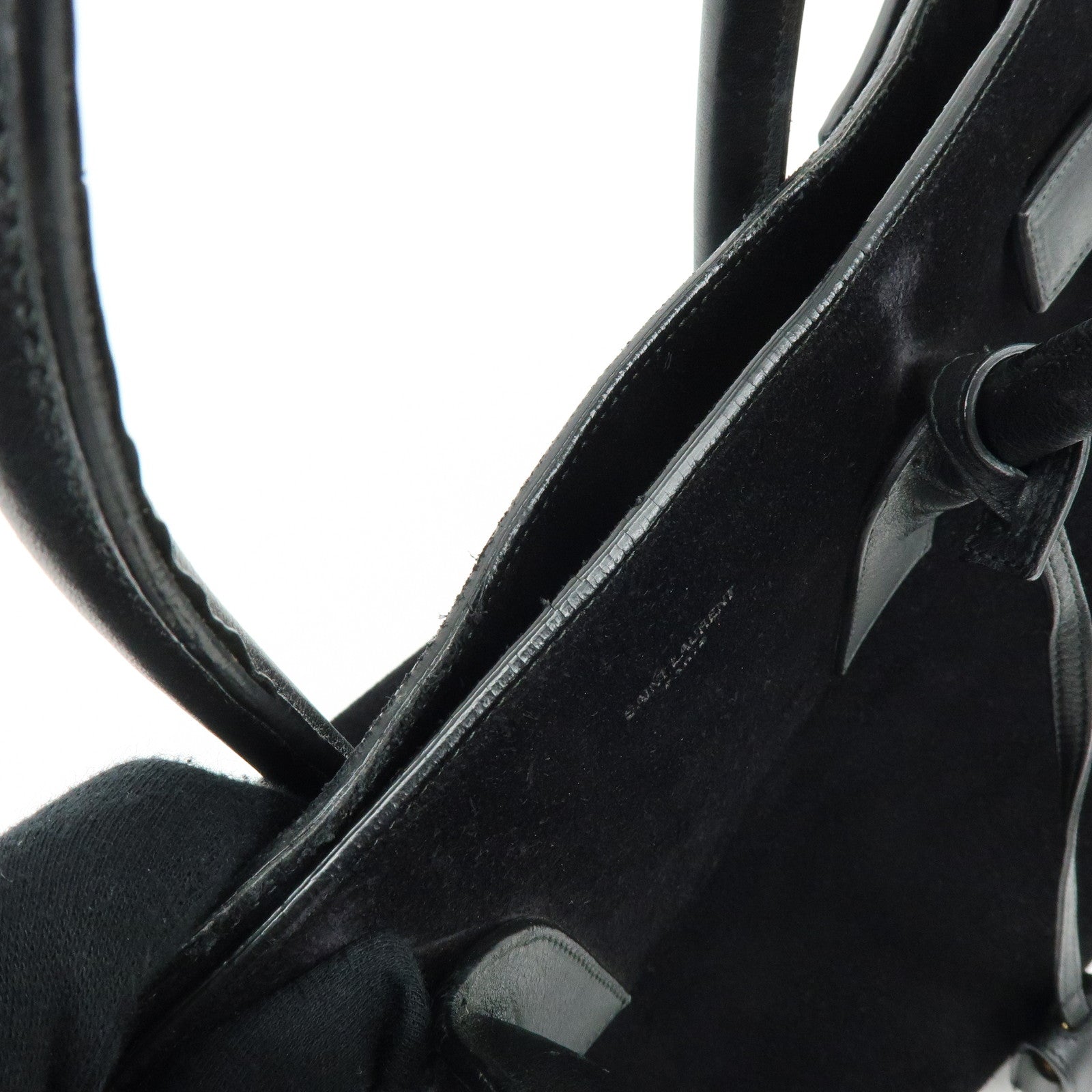 SAINT LAURENT PARIS Sac de Jour Leather Suede Hand Bag Black 319910