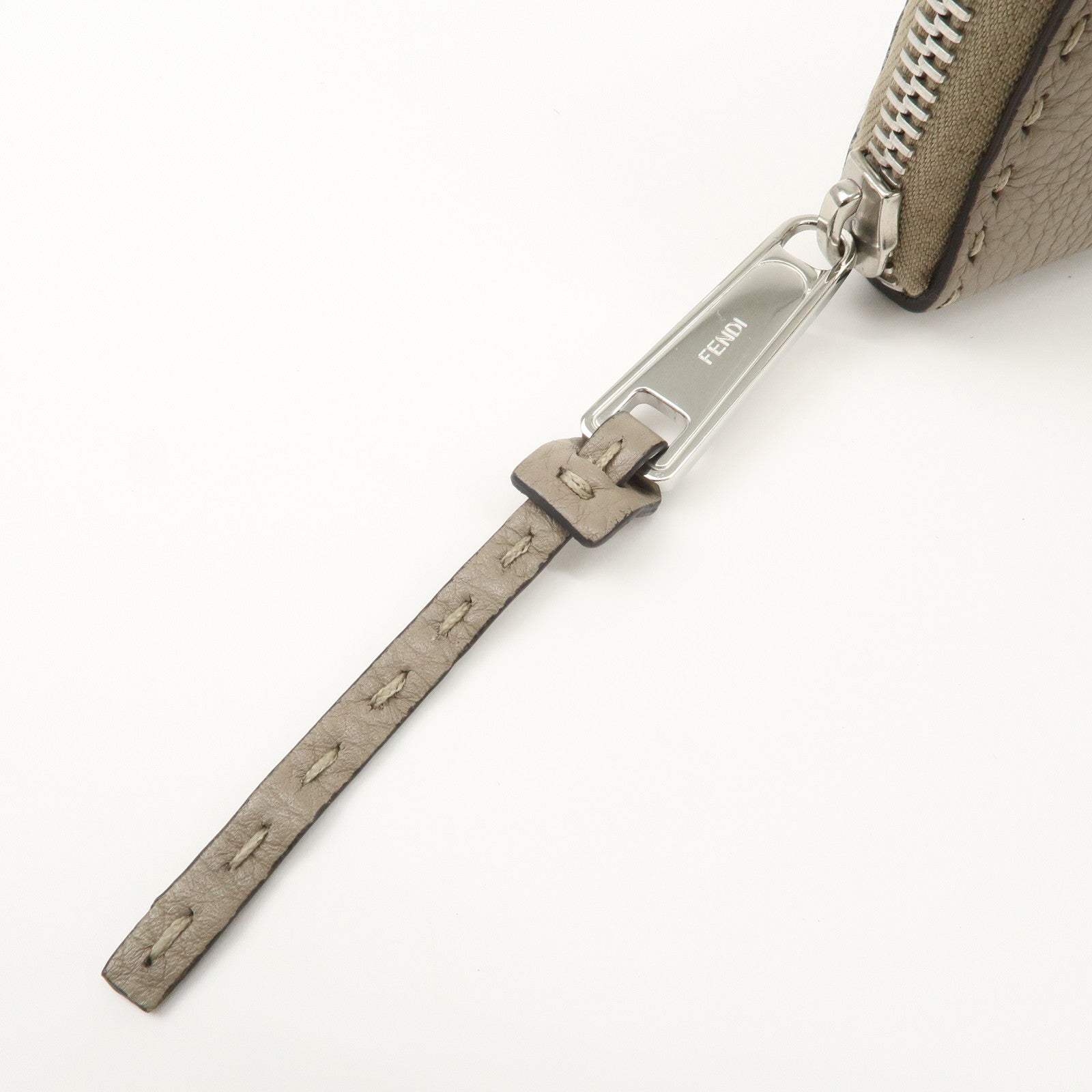 FENDI Selleria Leather Zip Around Long Wallet Greige 8M0374 Used