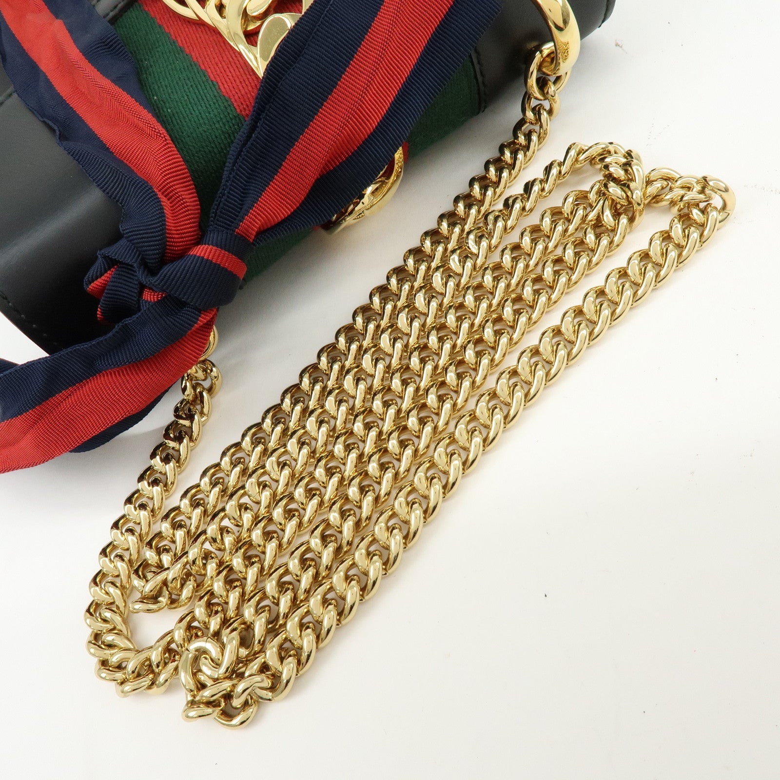 GUCCI Sylvie Sherry Calf Leather Chain Shoulder Bag Black 431666