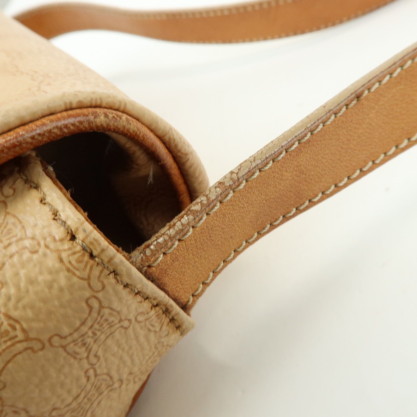 CELINE Macadam PVC Leather Shoulder Bag Crossbody Bag Beige Camel
