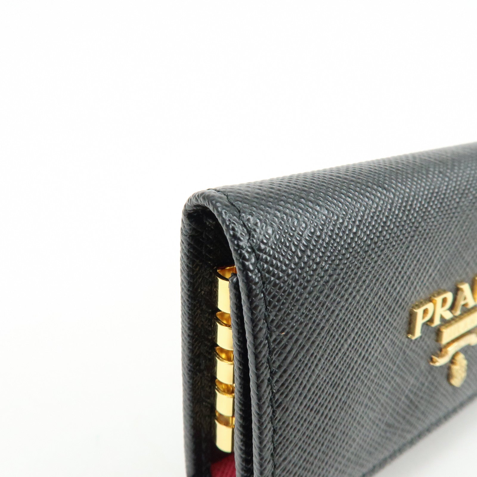 PRADA Logo Saffiano Leather 4 Ring Key Case Key Holder Black 1PG004
