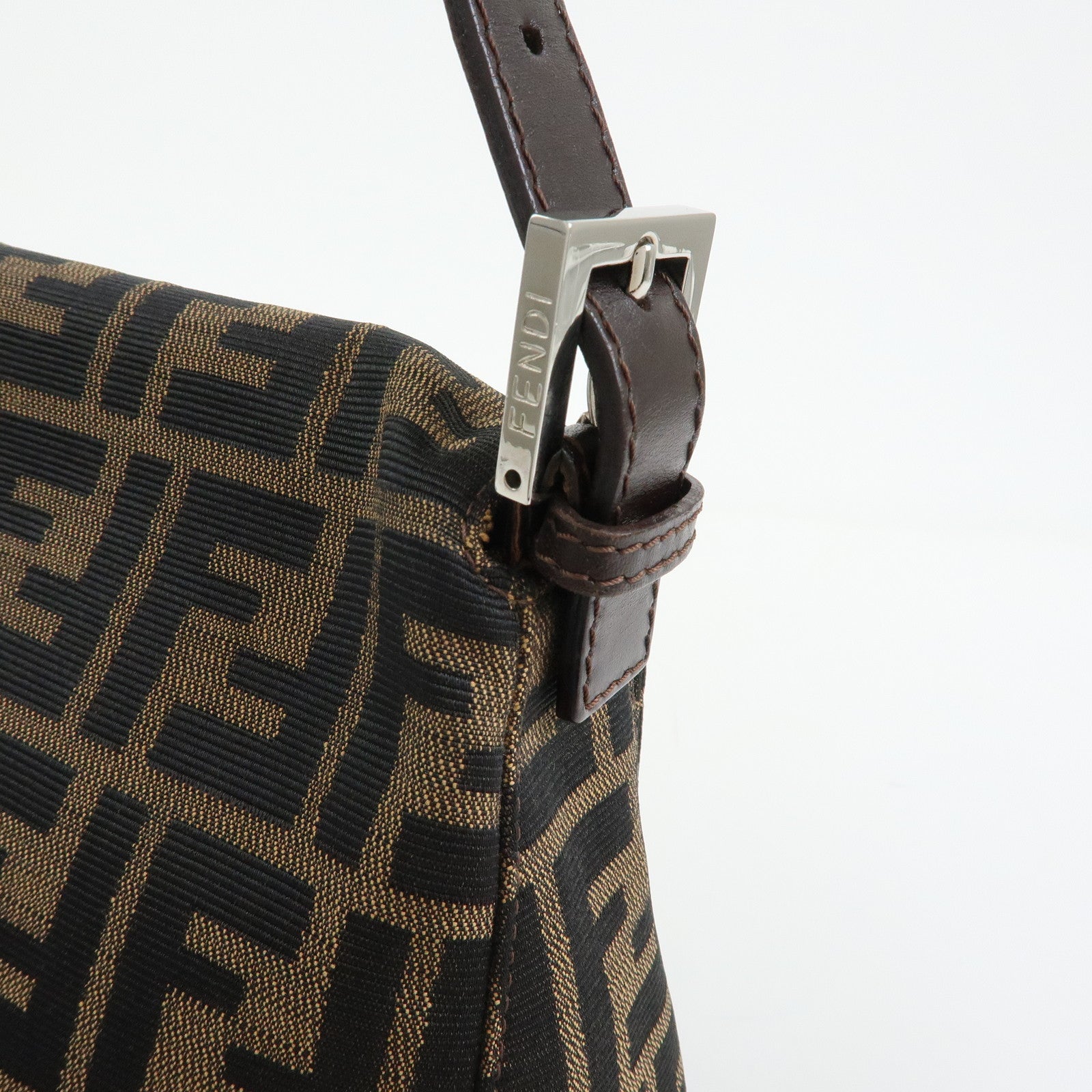 FENDI Mamma Baguette Zucca Canvas Leather Shoulder Bag Brown 26325