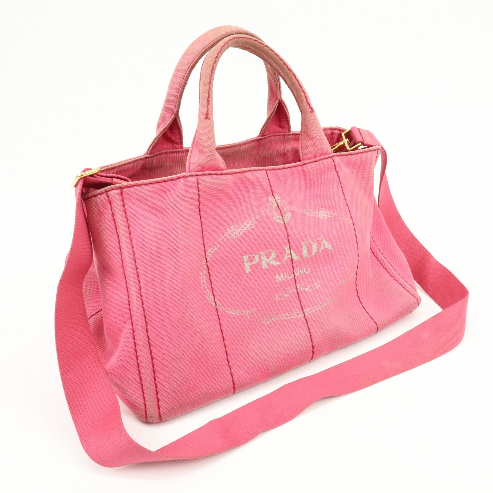 PRADA Canapa Triangle Logo Canvas 2Way Bag Hand Shoulder Bag Pink