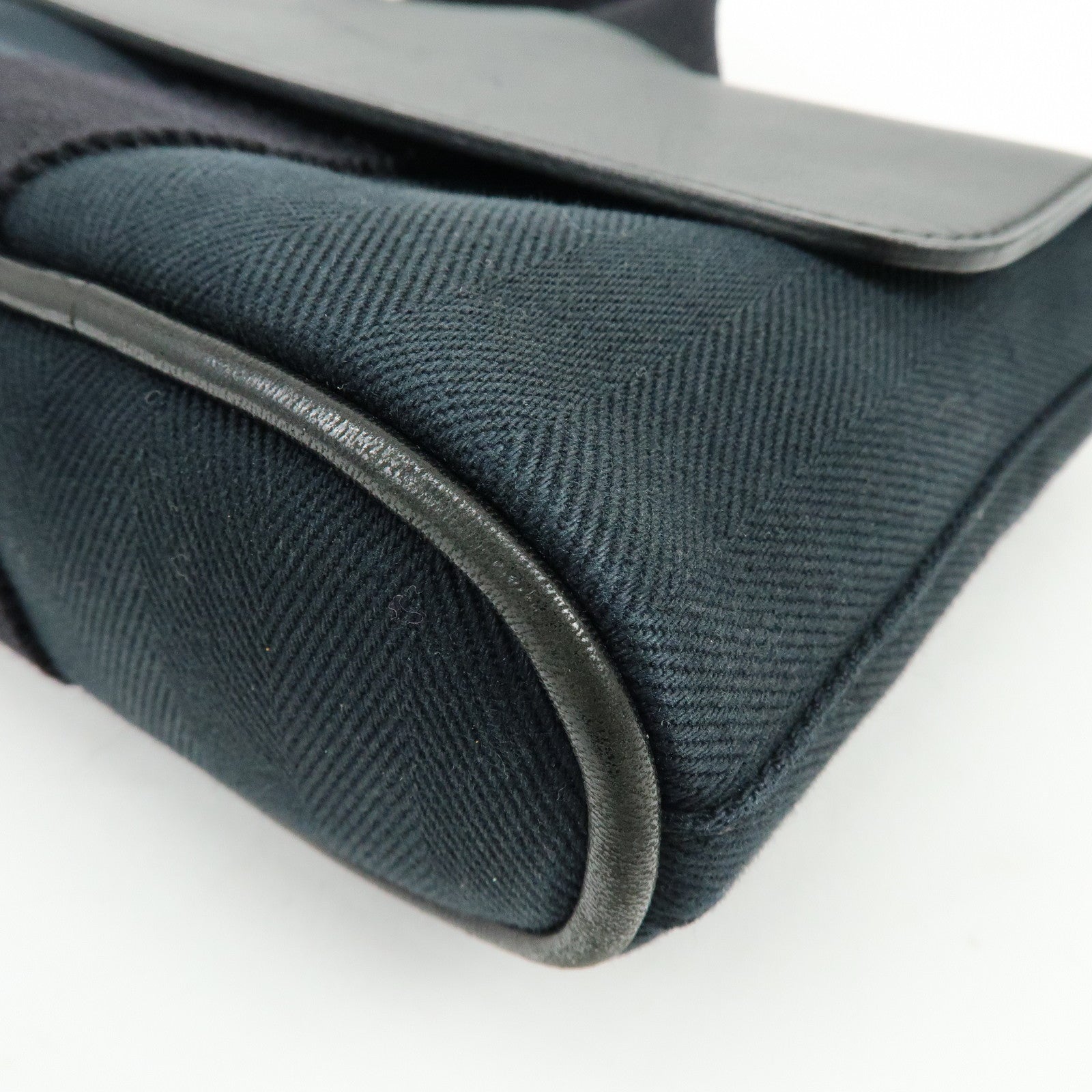 HERMES Valparaiso Long PM Toile Chevron Leather Hand Bag Black