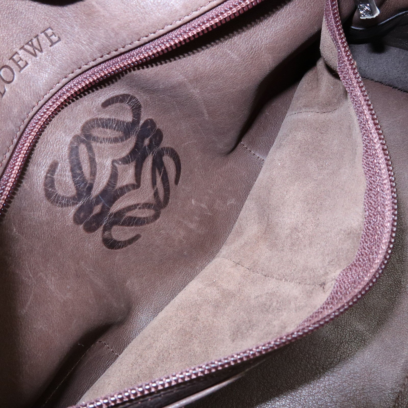 LOEWE Anagram Amazona 28 Suede Leather Hand Bag Boston Bag Brown
