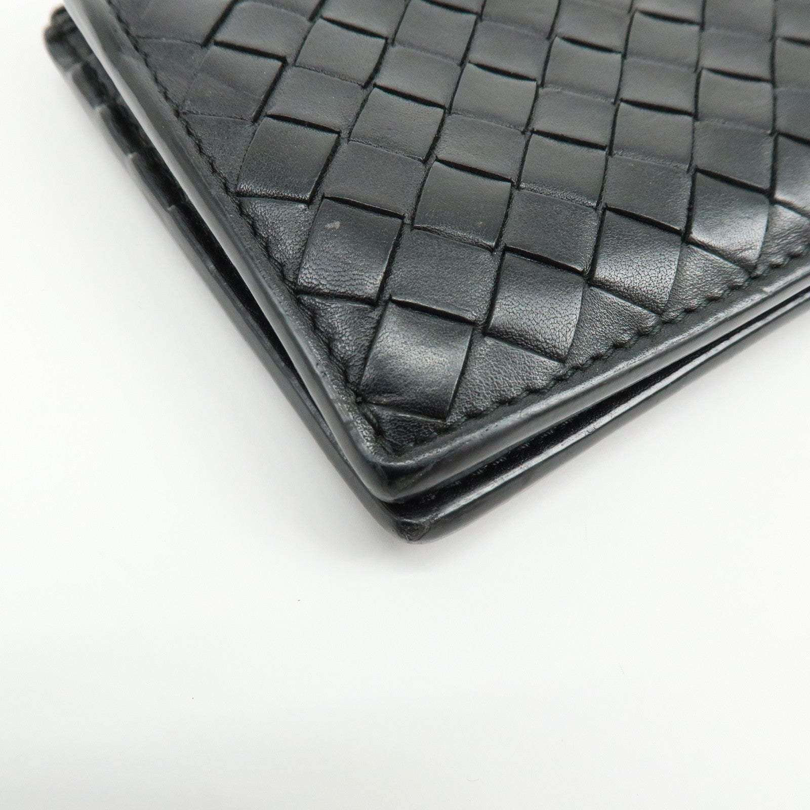Bottega Veneta Intrecciato Leather Bi-fold Comact Wallet Black 193642