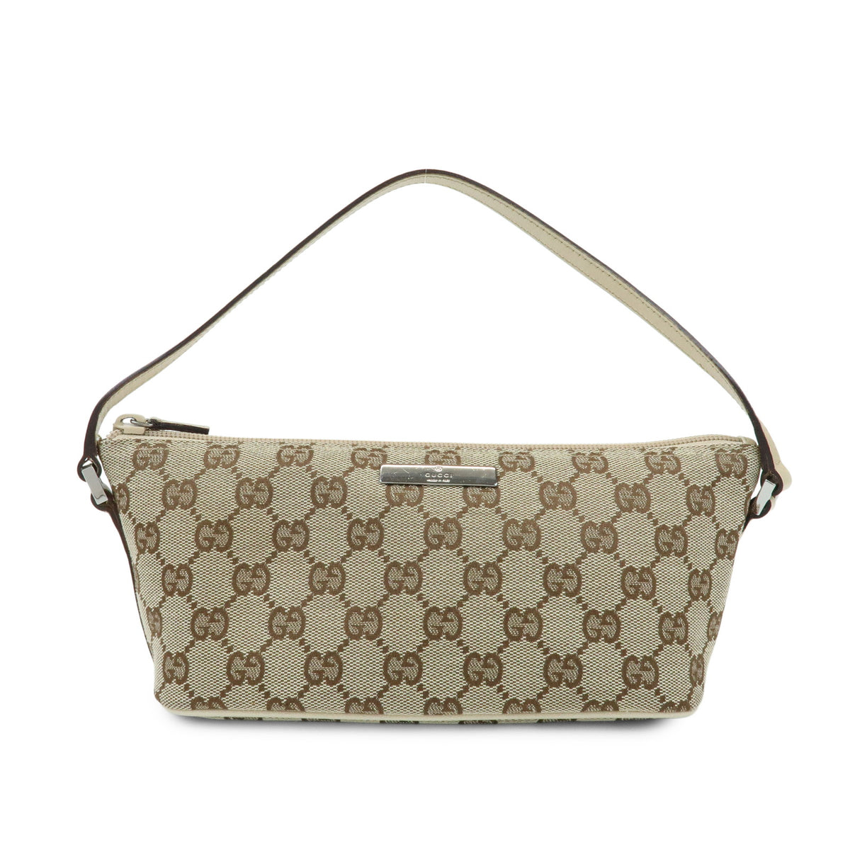 GUCCI Boat Bag GG Canvas Leather Hand Bag Accessory Pouch Beige 07198