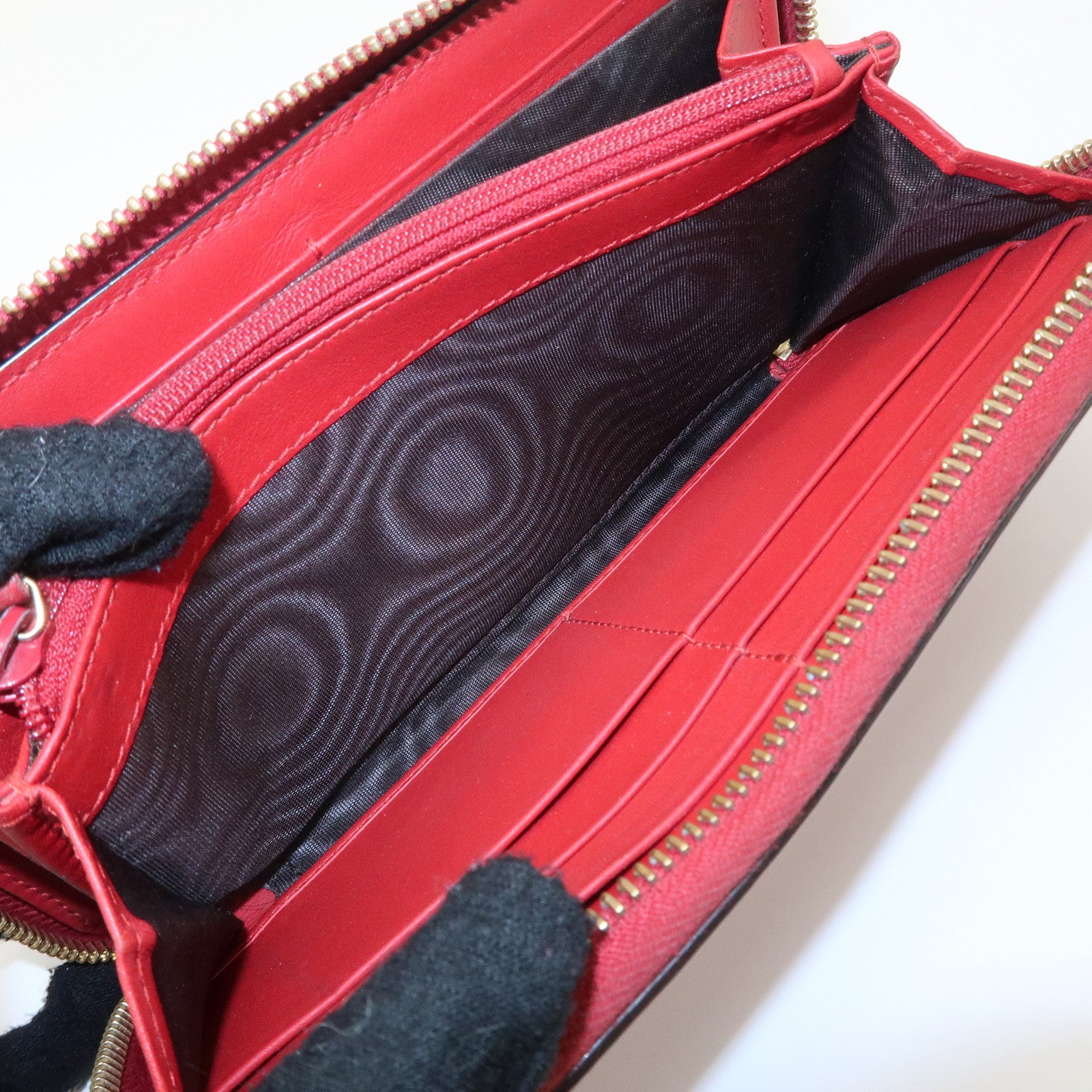 GUCCI Bamboo Leather Round Zippy Wallet Long Wallet Red Used