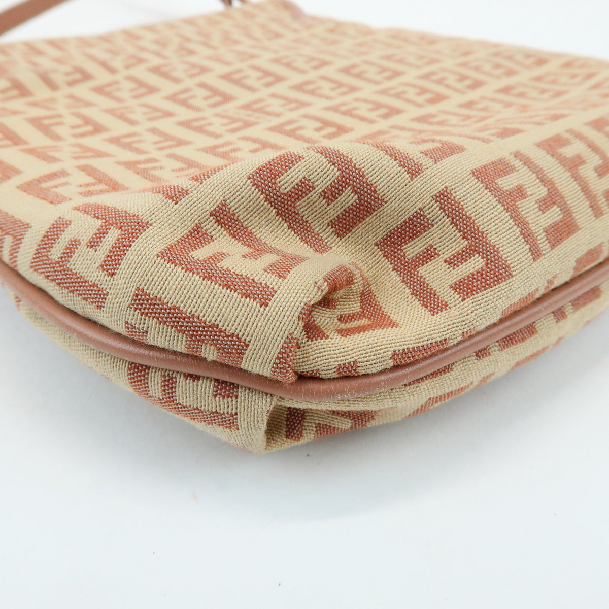 FENDI Zucchino Canvas Leather Shoulder Crossbody Bag Beige Pink 8BT052