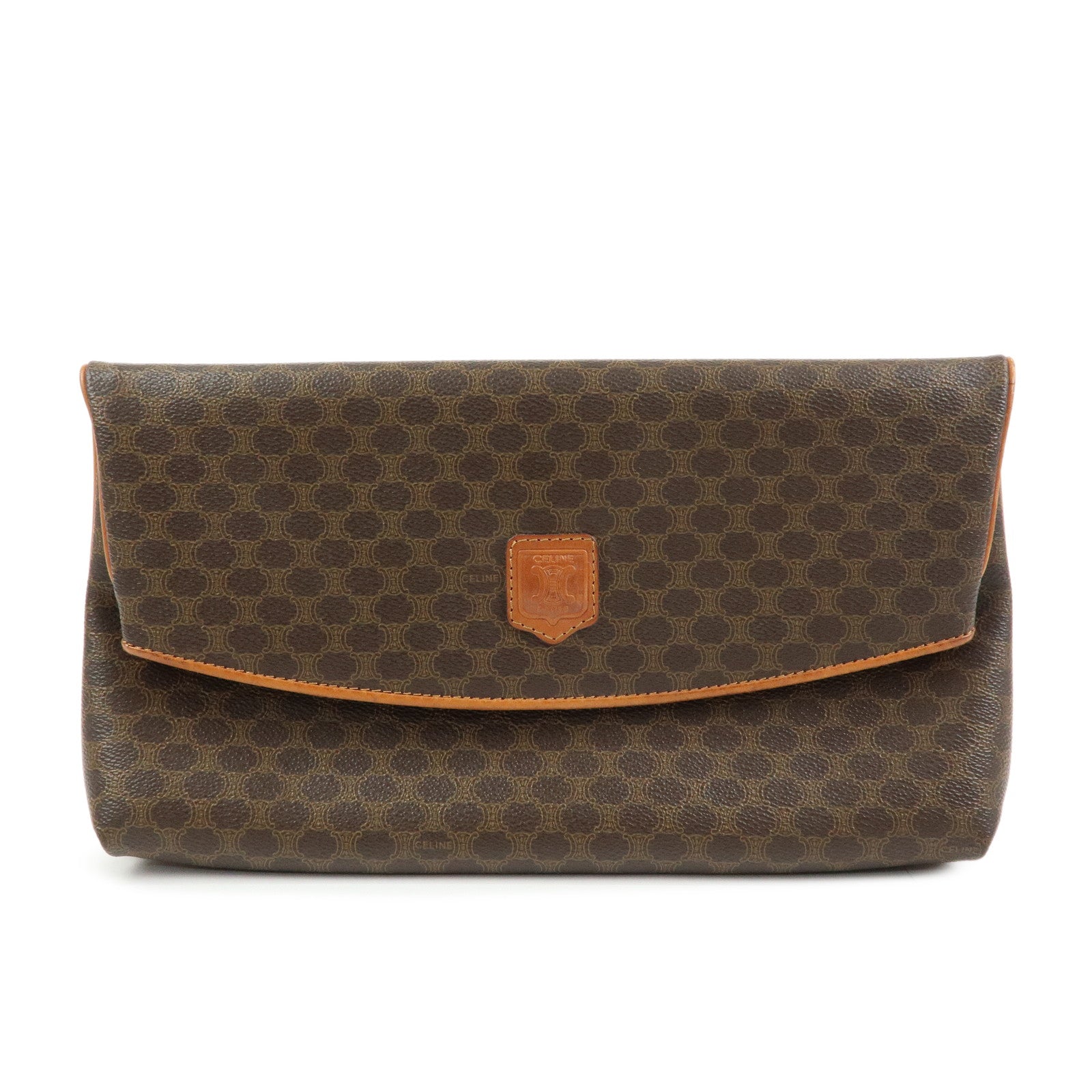 CELINE Macadam Leather Flap Clutch Bag Brown